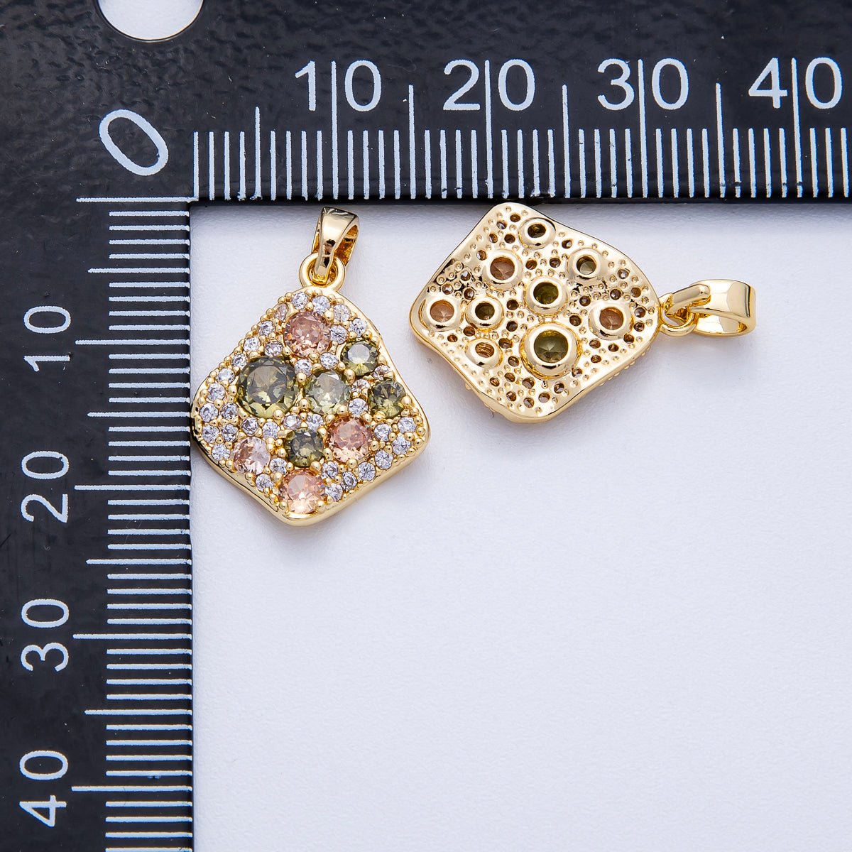 18K Gold Filled 18.5mm Multicolor CZ Geometric Rhombus Pendant | Charms - 00419 - DLUXCA