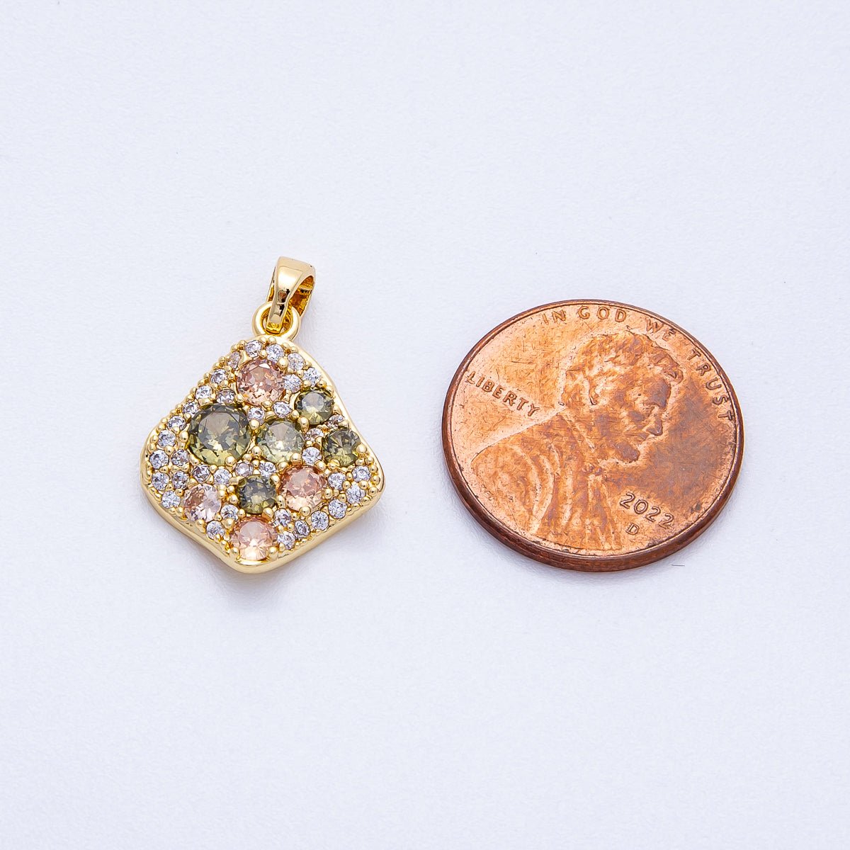 18K Gold Filled 18.5mm Multicolor CZ Geometric Rhombus Pendant | Charms - 00419 - DLUXCA