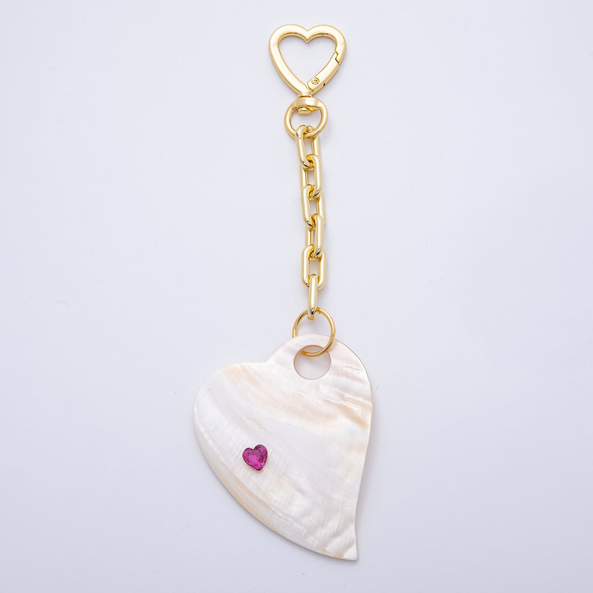 18K Gold Filled 186mm CZ Shell Pearl Heart Push Gate Keychain Accessories | WB - 00289 - DLUXCA