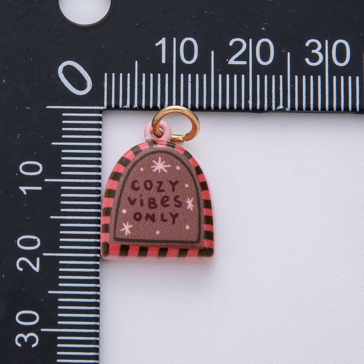 18K Gold Filled 18.8mm "Cozy Vibes Only" Double Sided Enamel Charm | AF1619 - DLUXCA