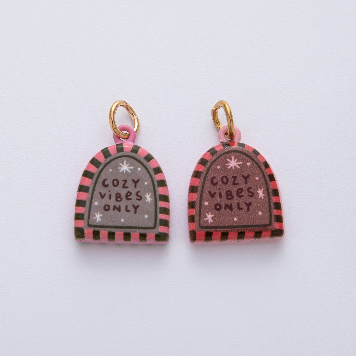 18K Gold Filled 18.8mm "Cozy Vibes Only" Double Sided Enamel Charm | AF1619 - DLUXCA