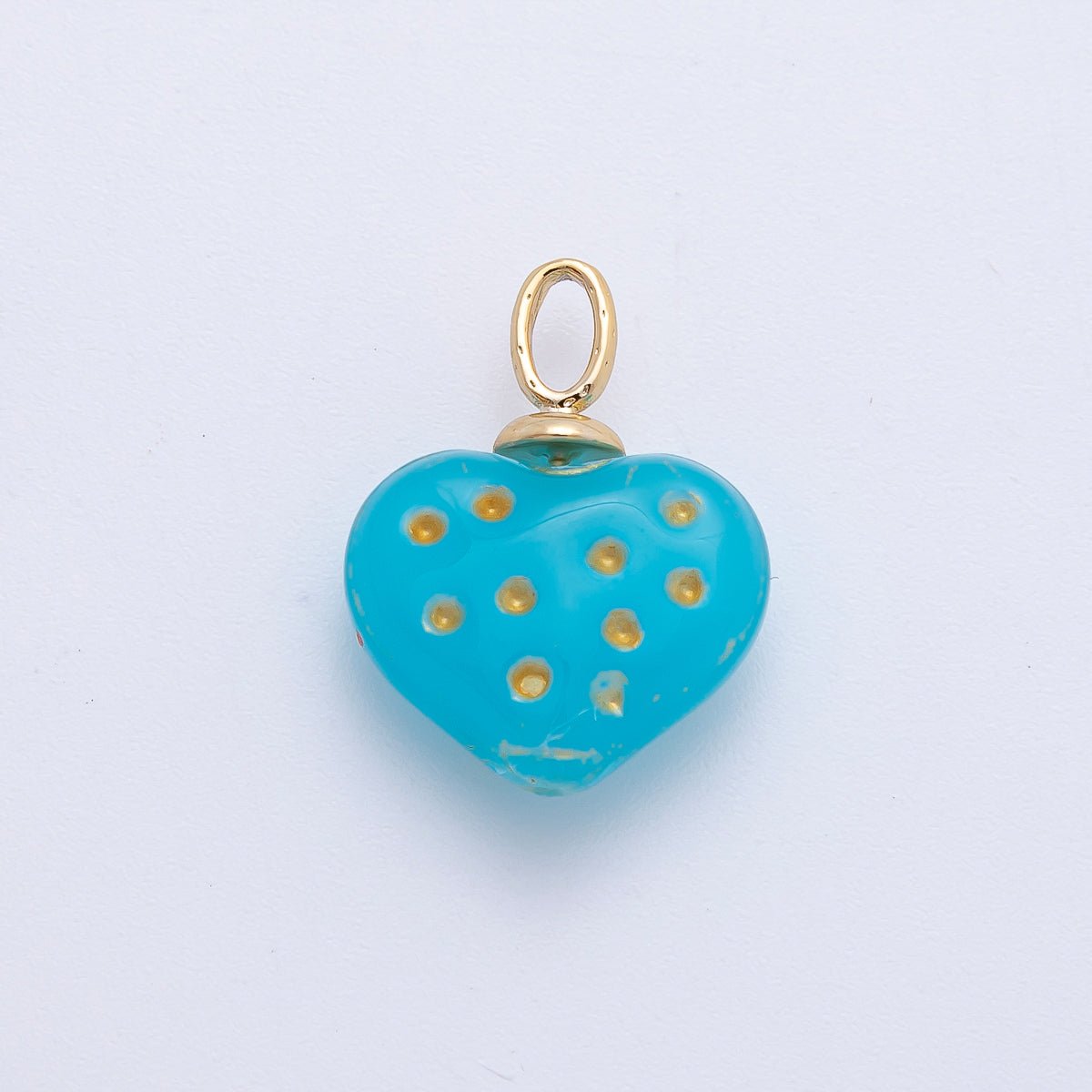 18K Gold Filled 18mm Blue Enamel Puffy Polka Dot Pattern Heart Charm | AF1349 - DLUXCA