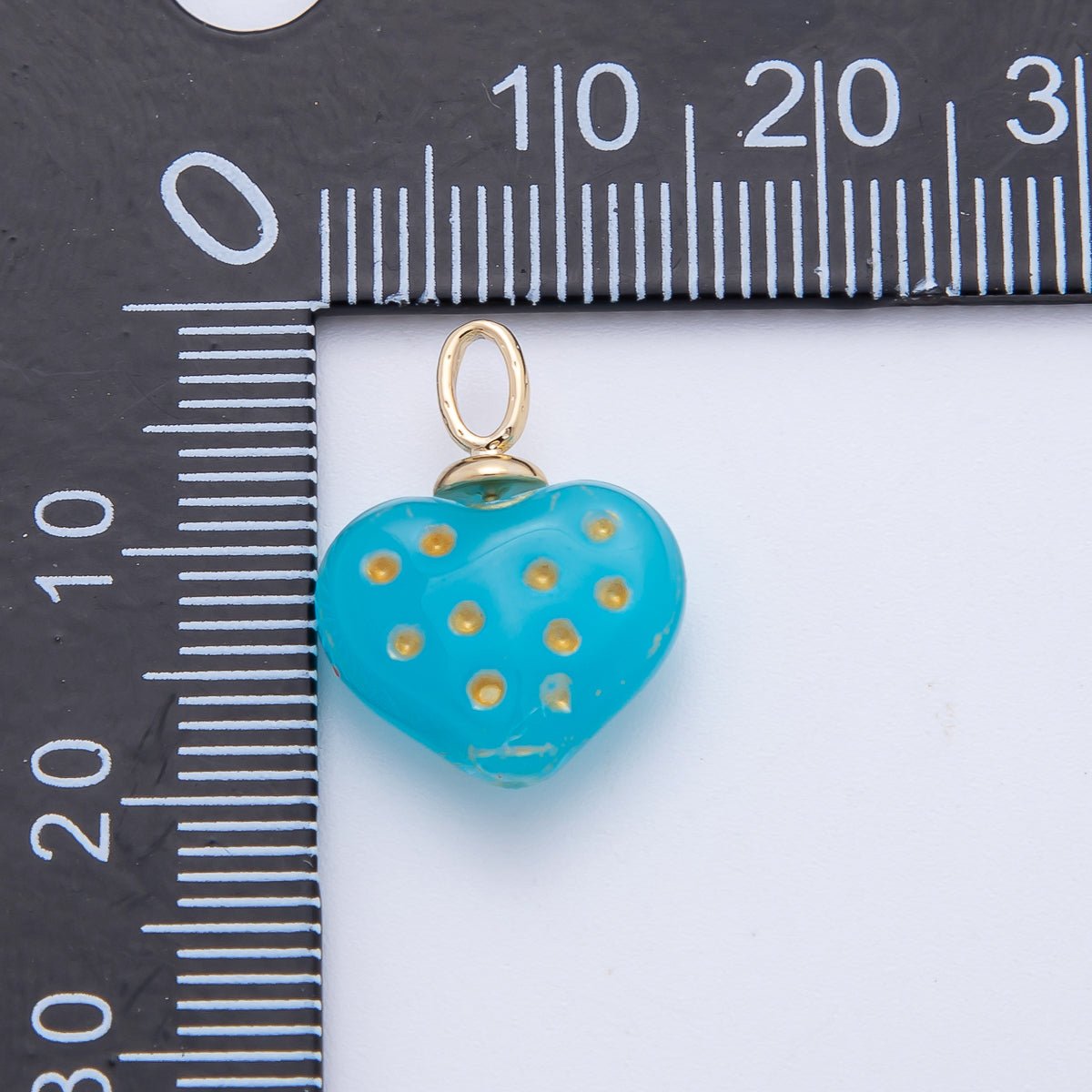 18K Gold Filled 18mm Blue Enamel Puffy Polka Dot Pattern Heart Charm | AF1349 - DLUXCA