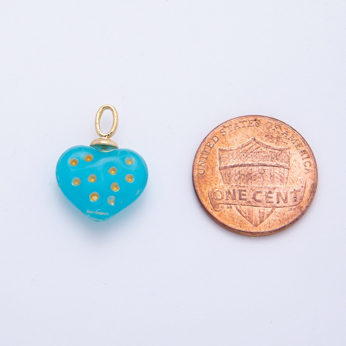 18K Gold Filled 18mm Blue Enamel Puffy Polka Dot Pattern Heart Charm | AF1349 - DLUXCA