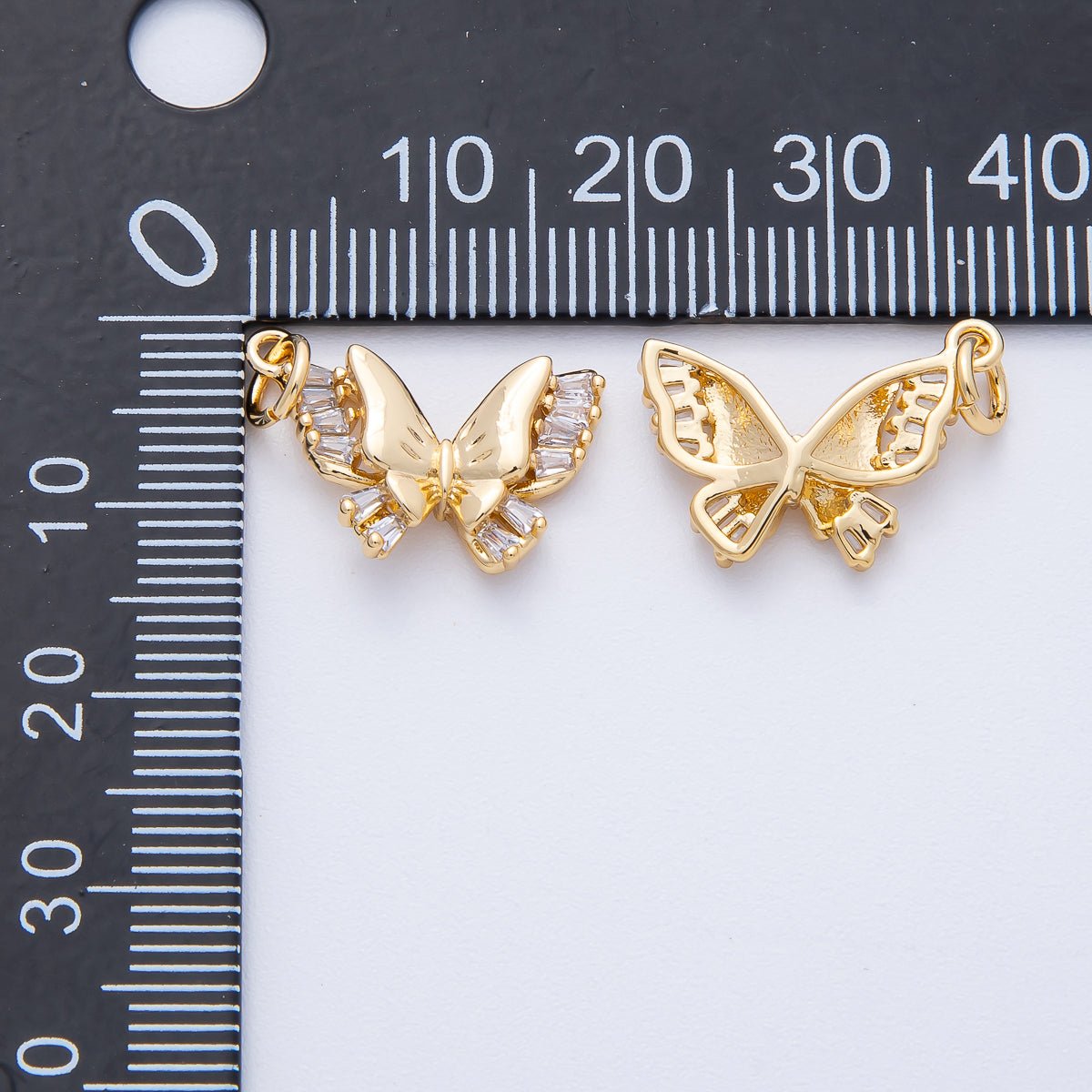 18K Gold Filled 18mm Clear Baguette CZ Butterfly Mariposa Wings Animal Charm | AK185 - DLUXCA
