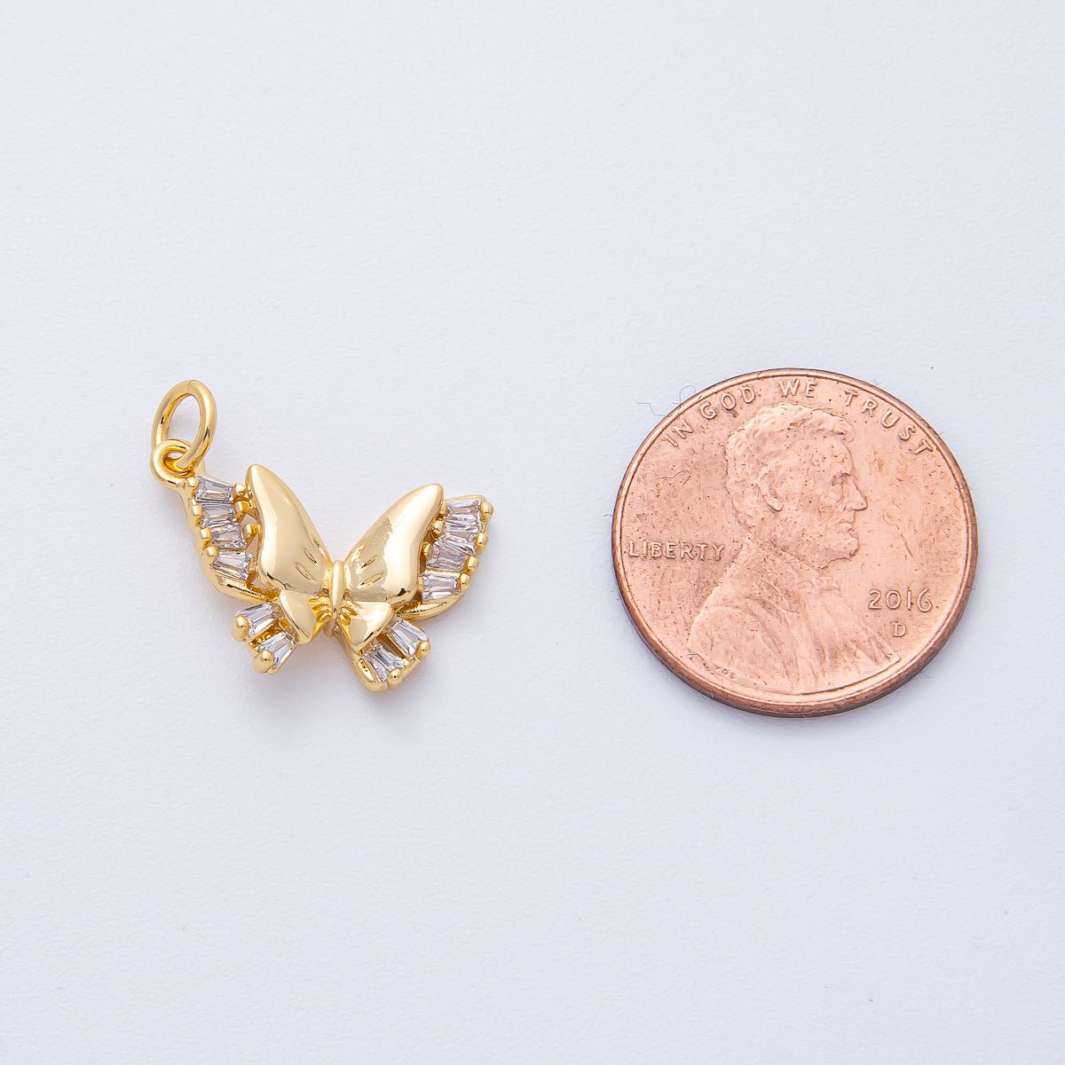 18K Gold Filled 18mm Clear Baguette CZ Butterfly Mariposa Wings Animal Charm | AK185 - DLUXCA