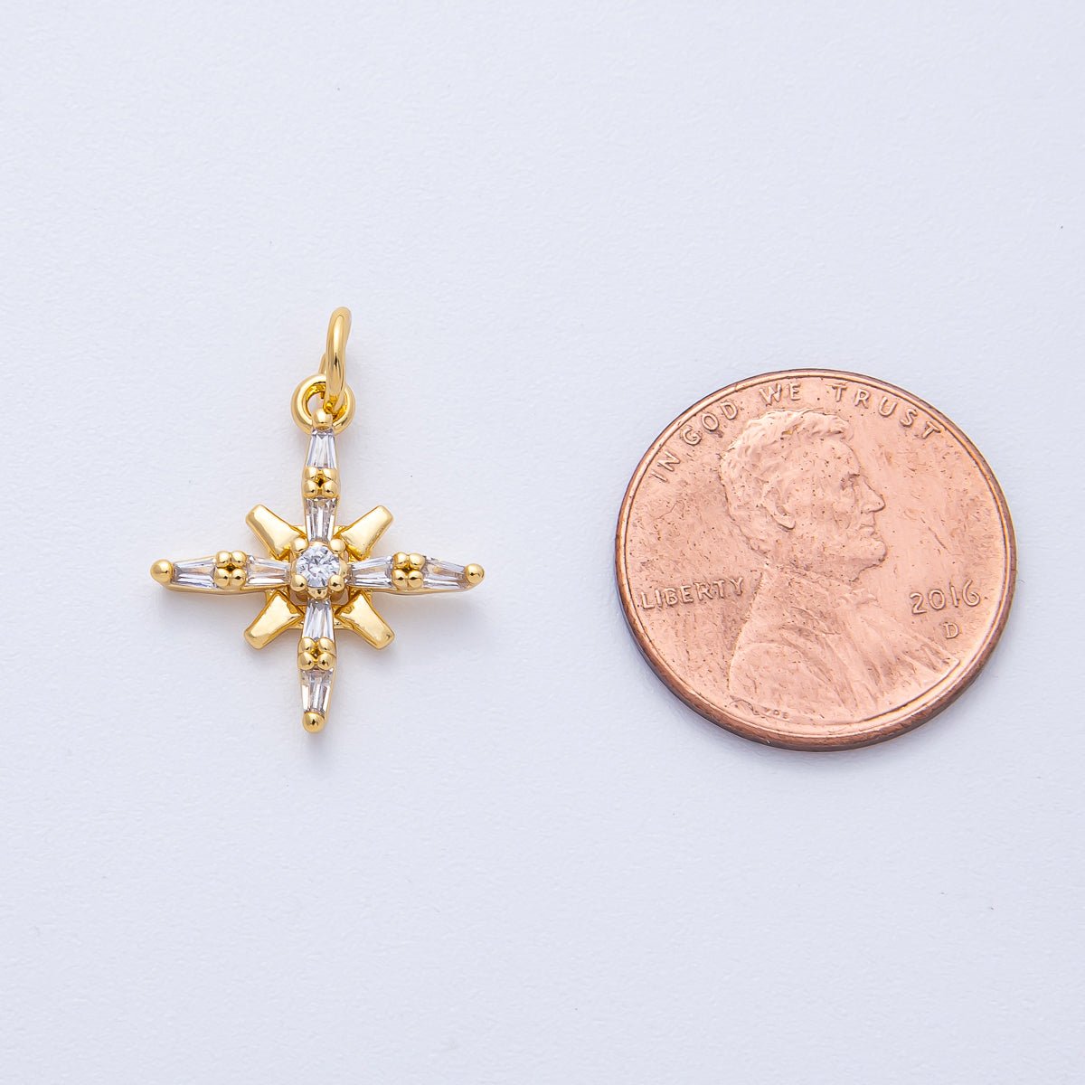 18K Gold Filled 18mm Clear Baguette CZ Compass North Star Charm | AK177 - DLUXCA