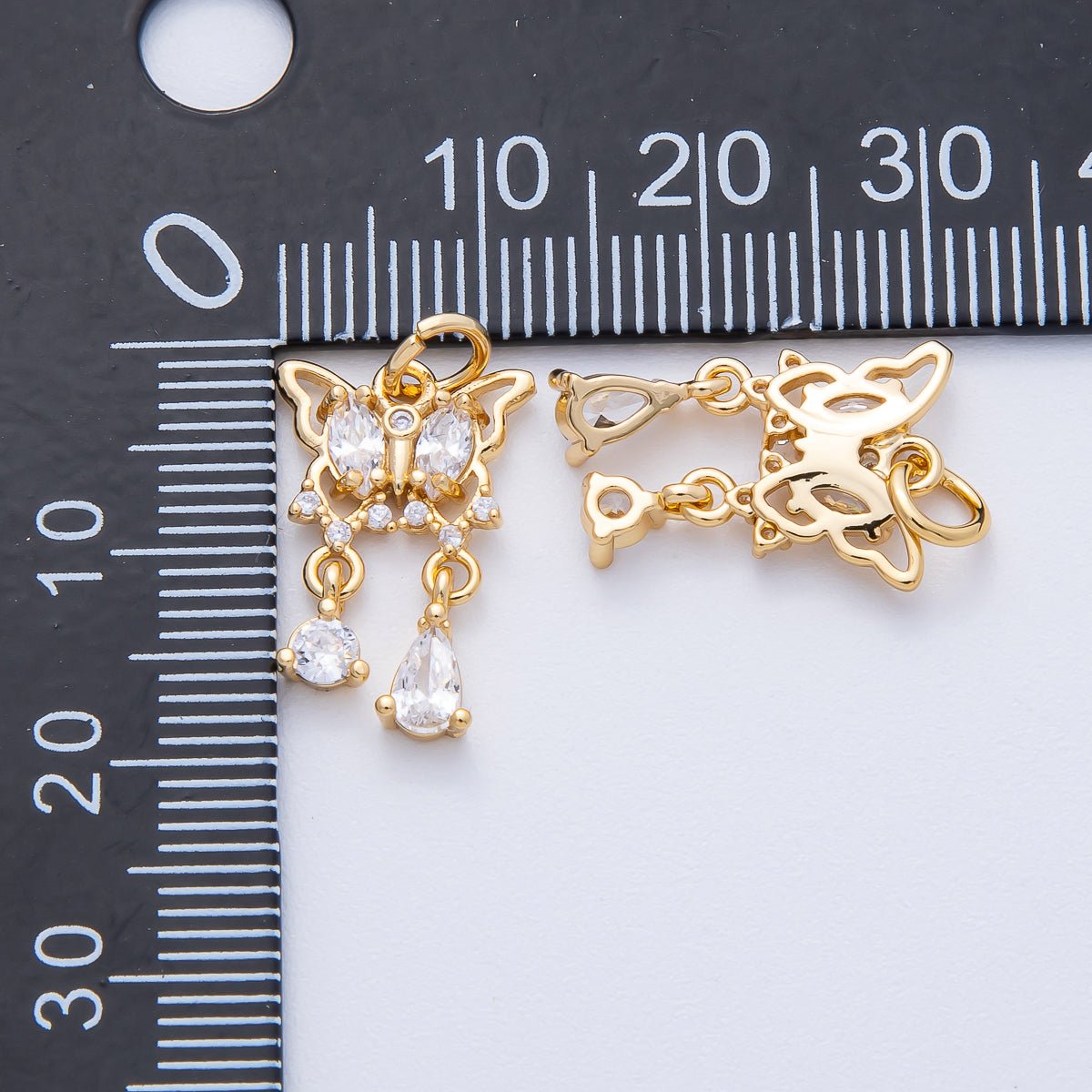 18K Gold Filled 18mm Clear CZ Drop Open Butterfly Charm | AK166 - DLUXCA