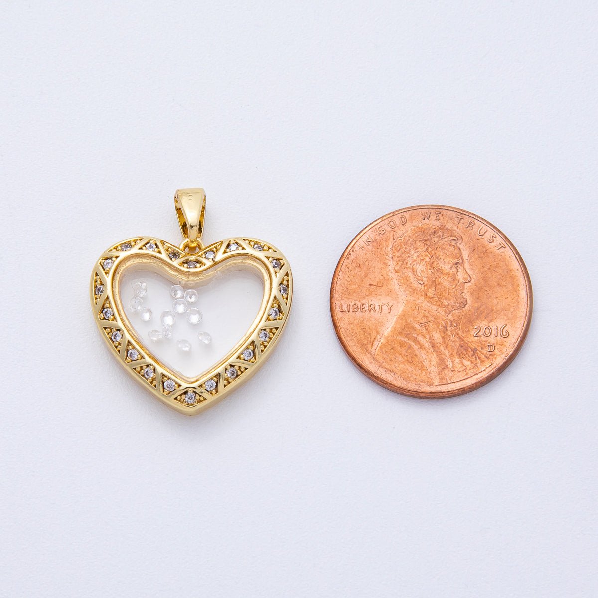 18K Gold Filled 18mm Clear CZ Micro Paved Geometric Heart Pendant | AF1223 - DLUXCA