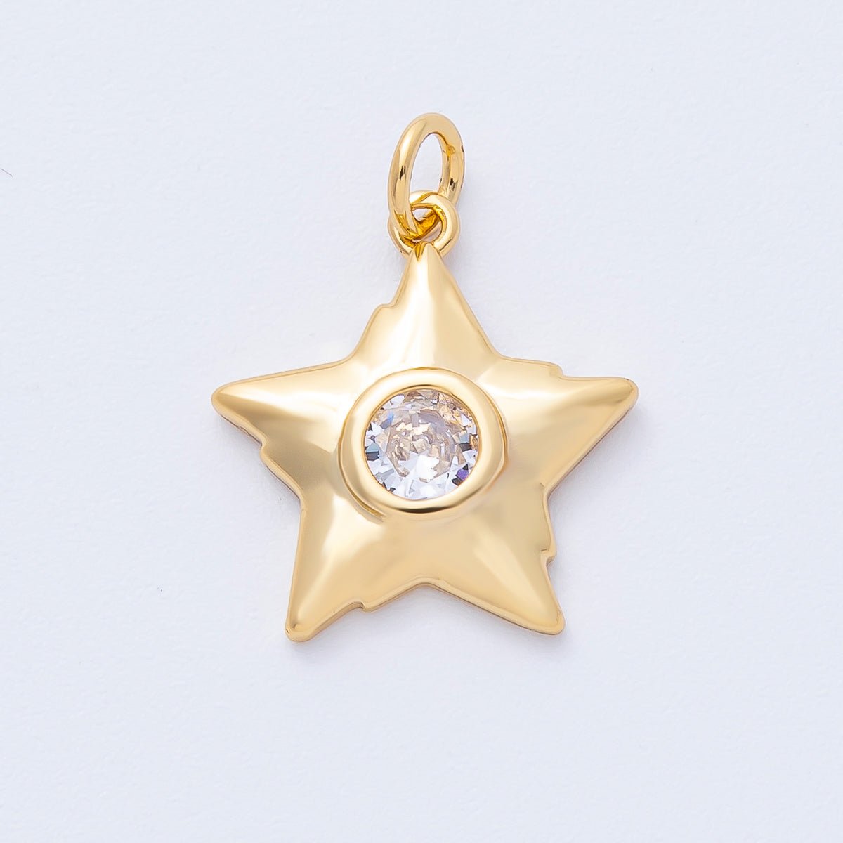 18K Gold Filled 18mm Clear Round CZ Geometric Celestial Star Charm | AK193 - DLUXCA