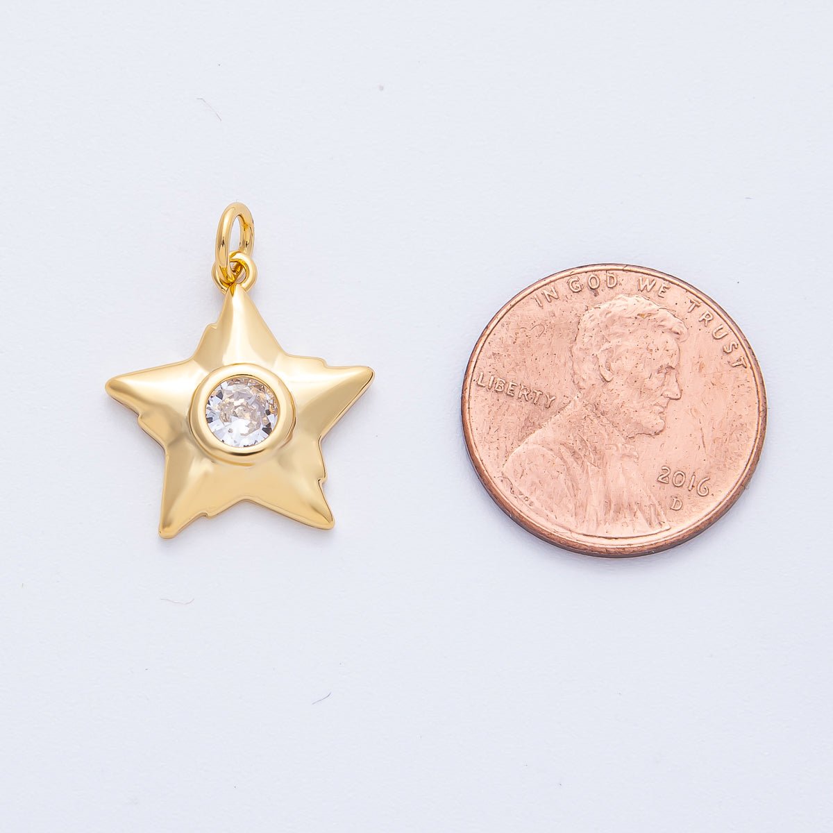 18K Gold Filled 18mm Clear Round CZ Geometric Celestial Star Charm | AK193 - DLUXCA