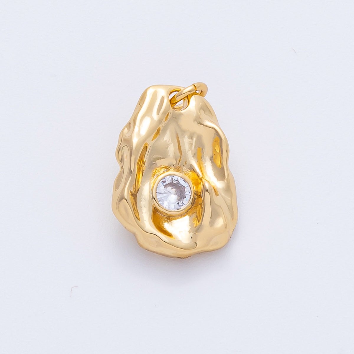 18K Gold Filled 18mm Clear Round CZ Hammered Molten Geometric Charm | AK197 - DLUXCA