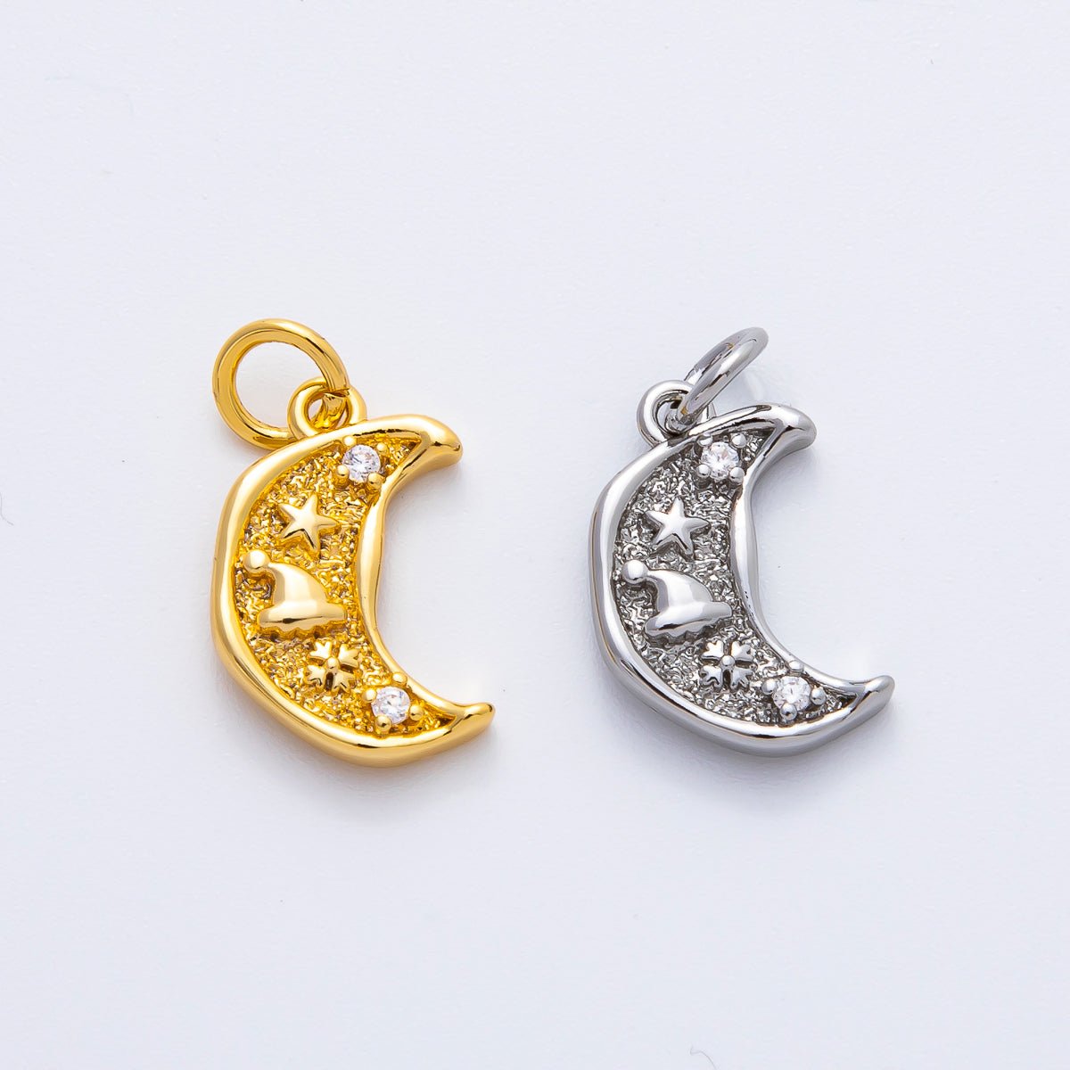 18K Gold Filled 18mm CZ Hat Star Celestial Crescent Moon Charm in Gold & Silver | AF1359 - DLUXCA