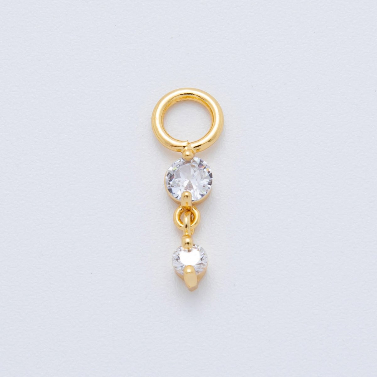 18K Gold Filled 18mm Double Round Clear CZ Drop Dangle Charm | AH - 911 - DLUXCA
