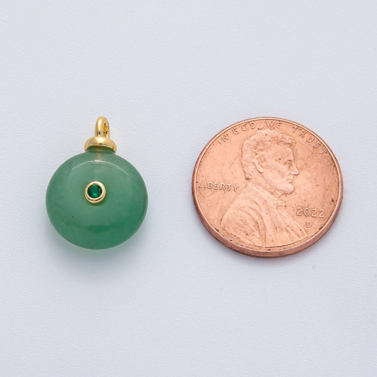 18K Gold Filled 18mm Green Aventurine with Emerald Green CZ Round Natural Gemstone Pendant | AF1454 - DLUXCA