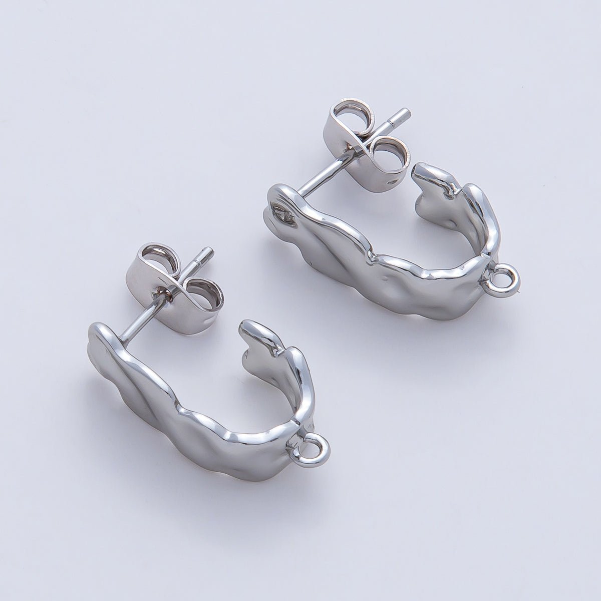 18K Gold Filled 18mm Hammered Molten Drop J - Shaped Hoop Earring Findings in Gold & Silver | Z1640 - DLUXCA