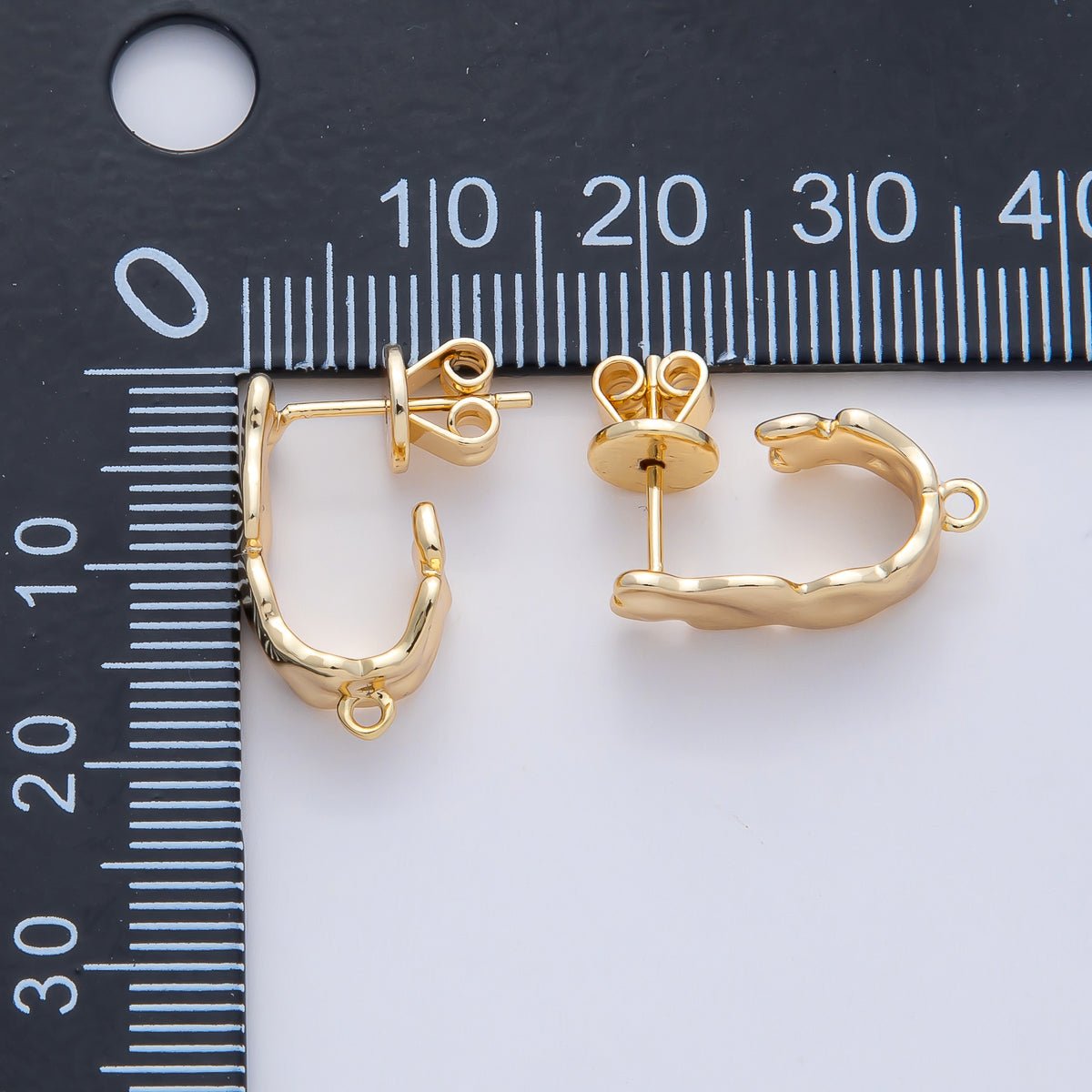 18K Gold Filled 18mm Hammered Molten Drop J - Shaped Hoop Earring Findings in Gold & Silver | Z1640 - DLUXCA