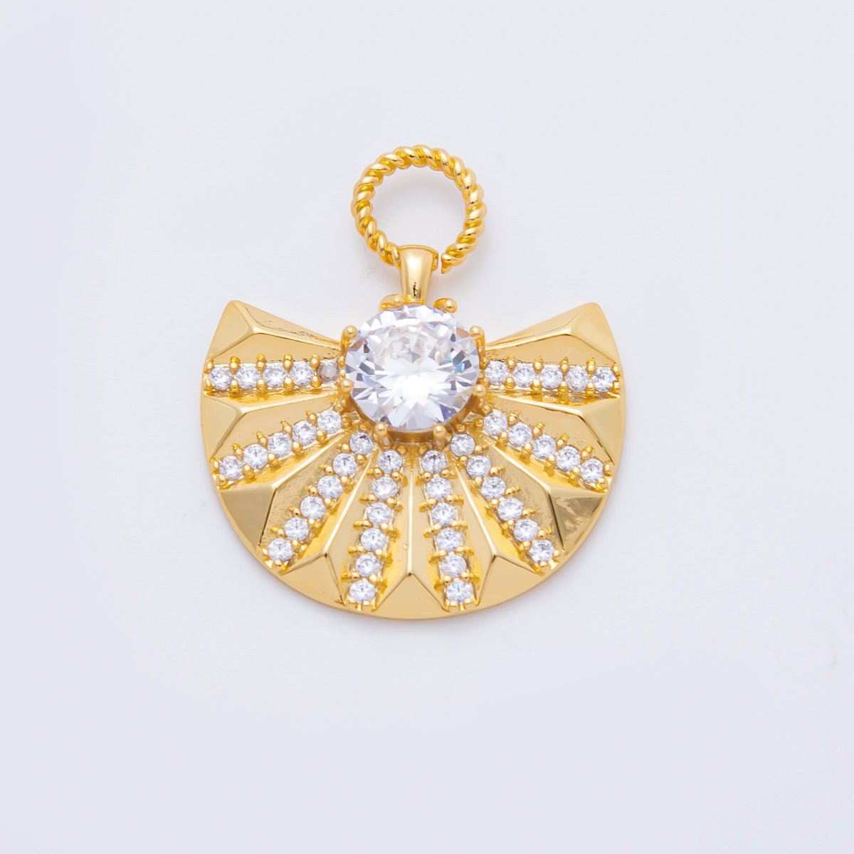 18K Gold Filled 18mm Micro Paved & Round CZ Wide Luxury Fan - Shaped Charm | N605 - DLUXCA