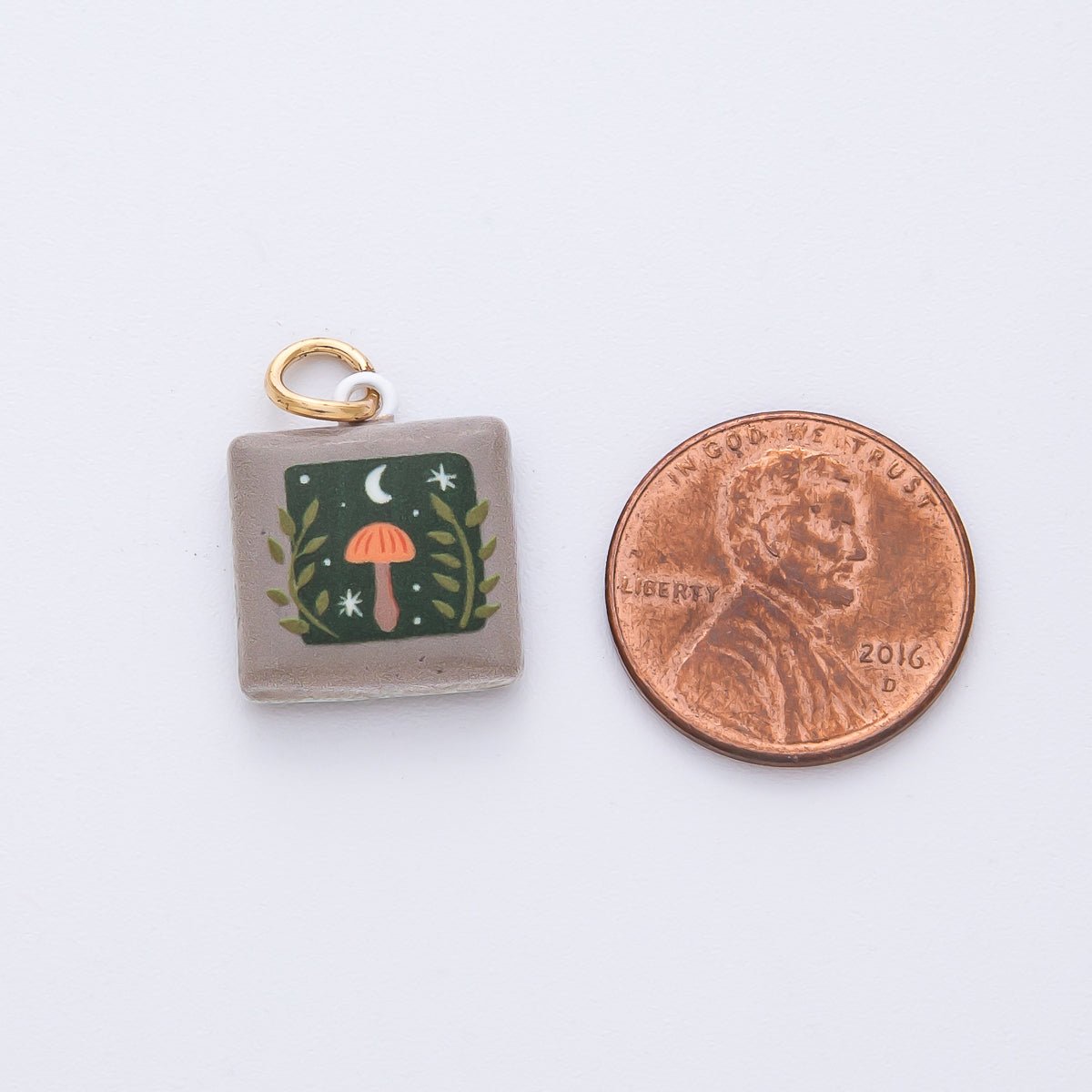 18K Gold Filled 18mm Mushroom Green Enamel Charm | AF1618 - DLUXCA