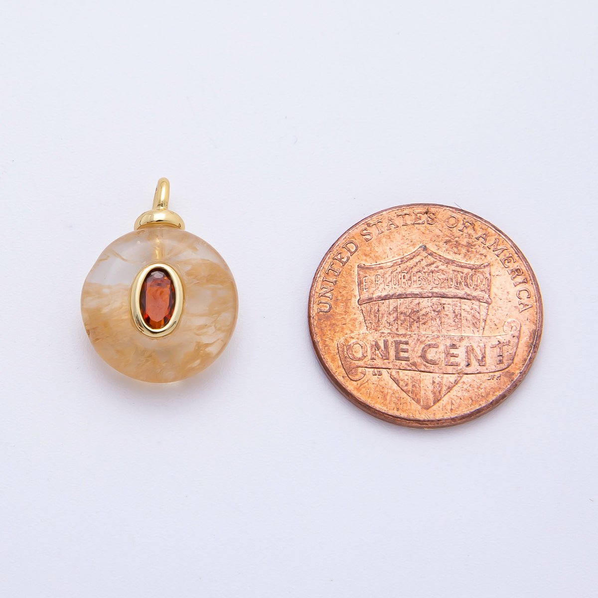 18K Gold Filled 18mm Orange CZ Oval Accent Coffee Gold Gemstone Drop Charm | AF1316 - DLUXCA