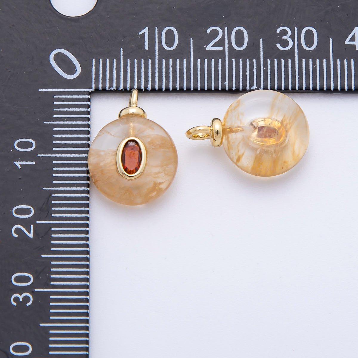 18K Gold Filled 18mm Orange CZ Oval Accent Coffee Gold Gemstone Drop Charm | AF1316 - DLUXCA