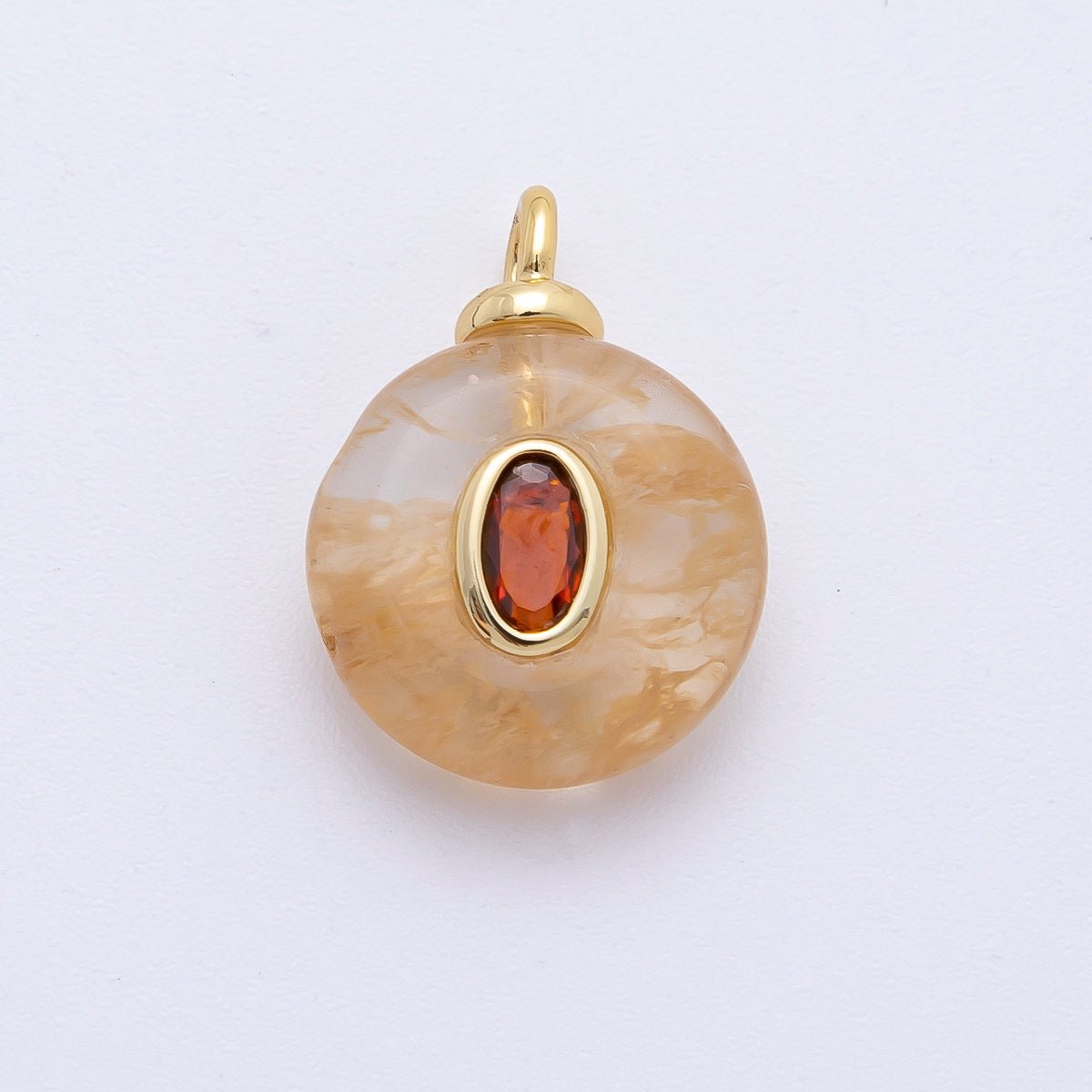 18K Gold Filled 18mm Orange CZ Oval Accent Coffee Gold Gemstone Drop Charm | AF1316 - DLUXCA