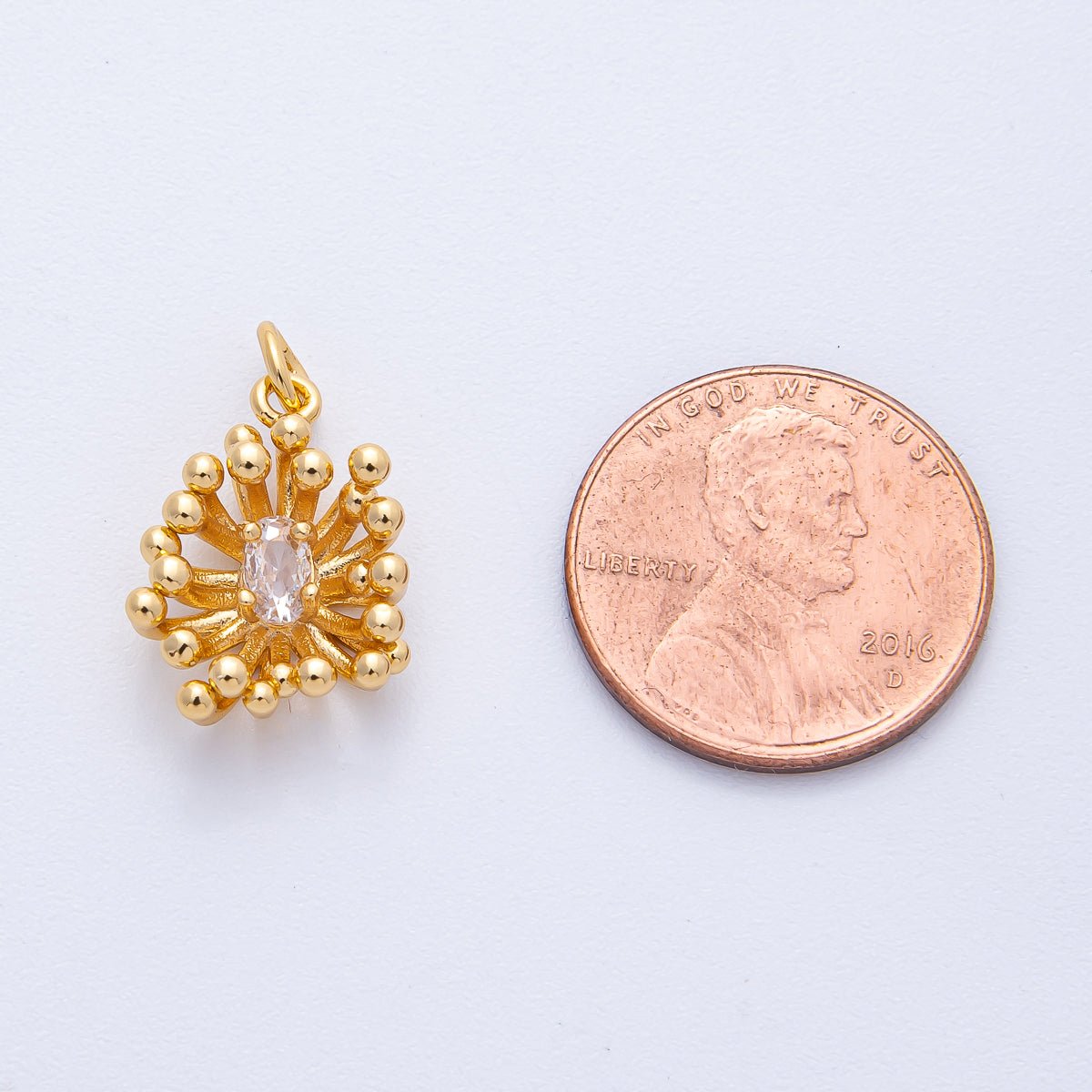 18K Gold Filled 18mm Oval CZ Blooming Beaded Bud Flower Charm | AK170 - DLUXCA