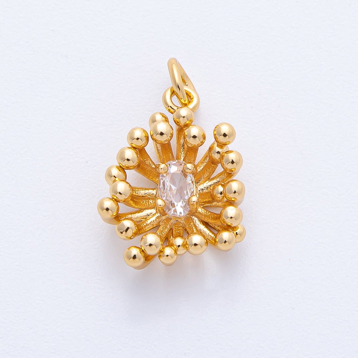 18K Gold Filled 18mm Oval CZ Blooming Beaded Bud Flower Charm | AK170 - DLUXCA
