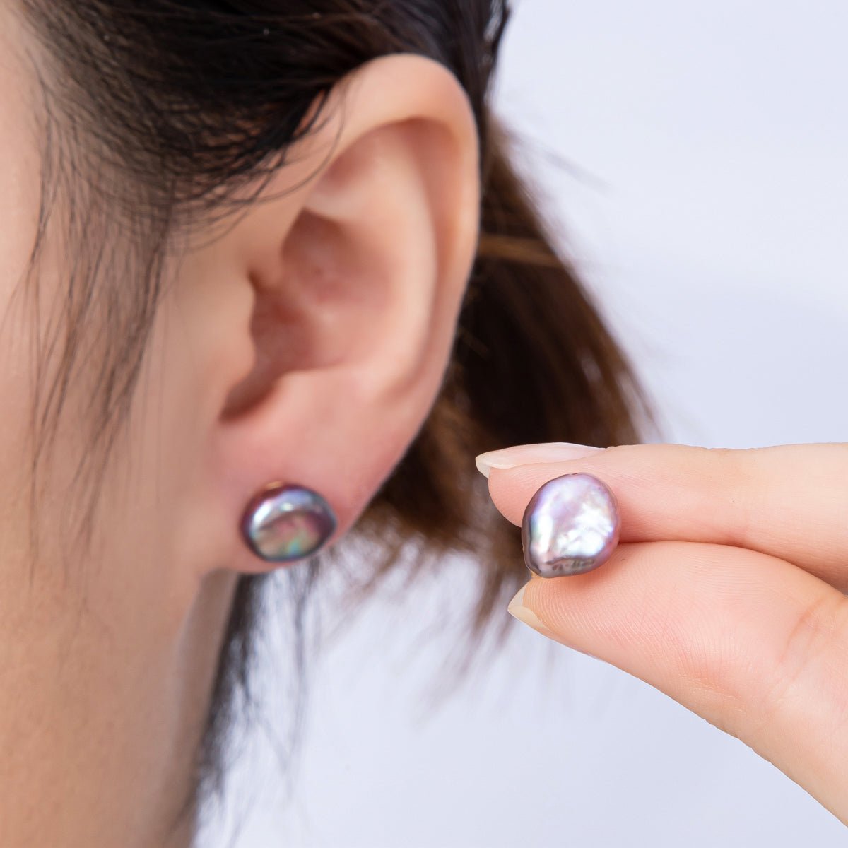 18K Gold Filled 18mm Purple Baroque Freshwater Pearl Studs | Earrings - 00200 - DLUXCA