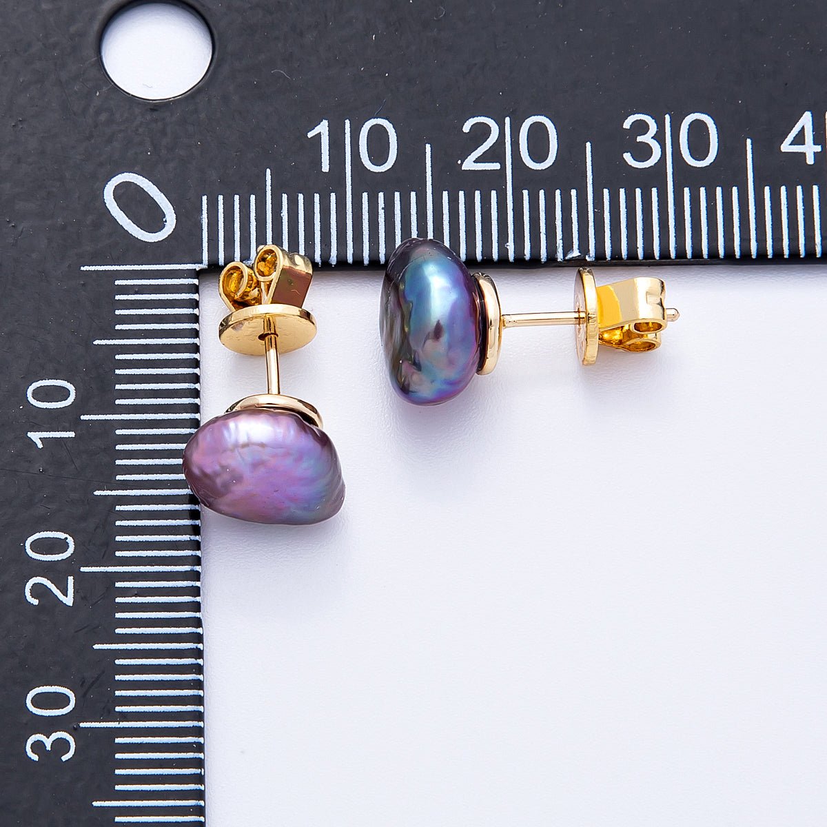 18K Gold Filled 18mm Purple Baroque Freshwater Pearl Studs | Earrings - 00200 - DLUXCA