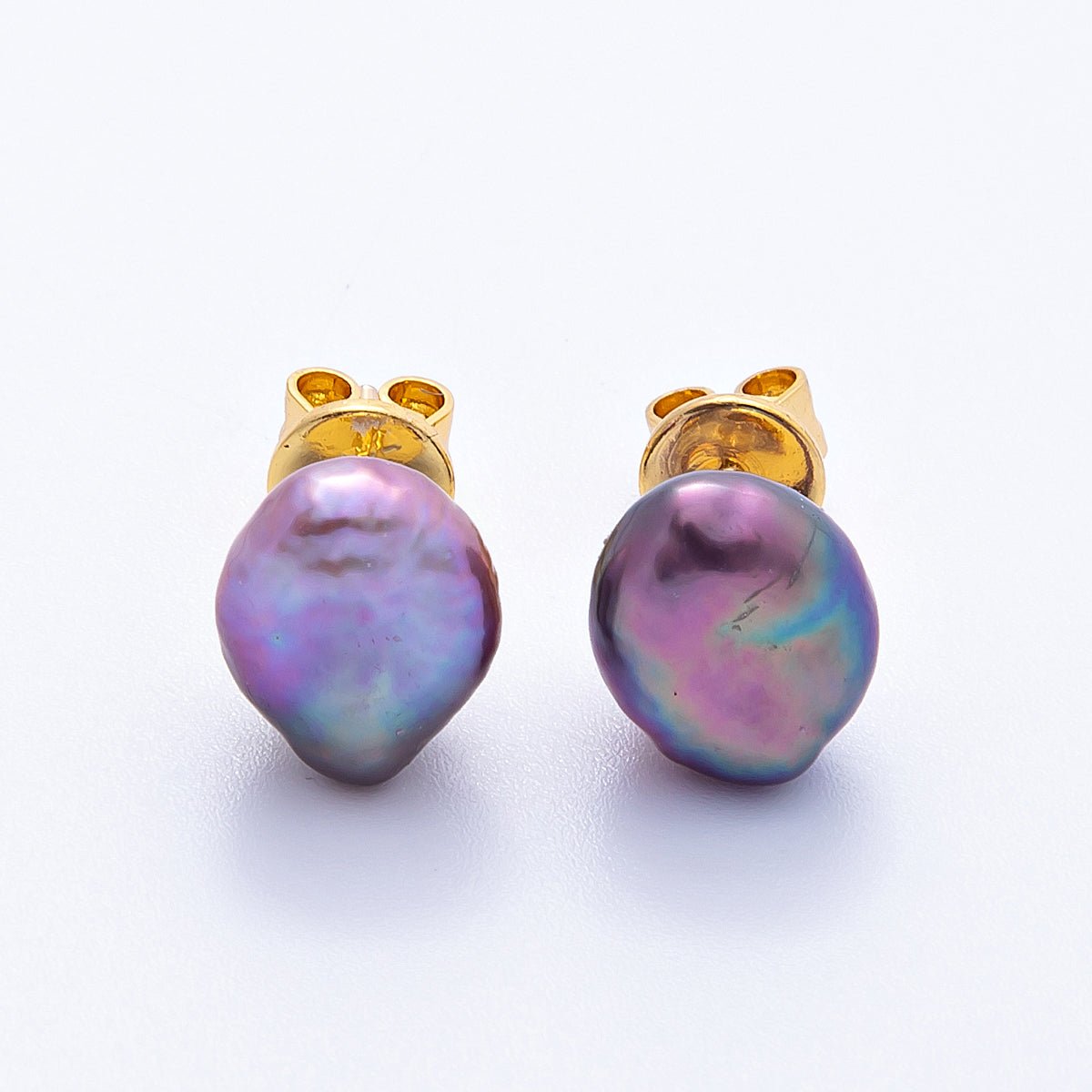 18K Gold Filled 18mm Purple Baroque Freshwater Pearl Studs | Earrings - 00200 - DLUXCA