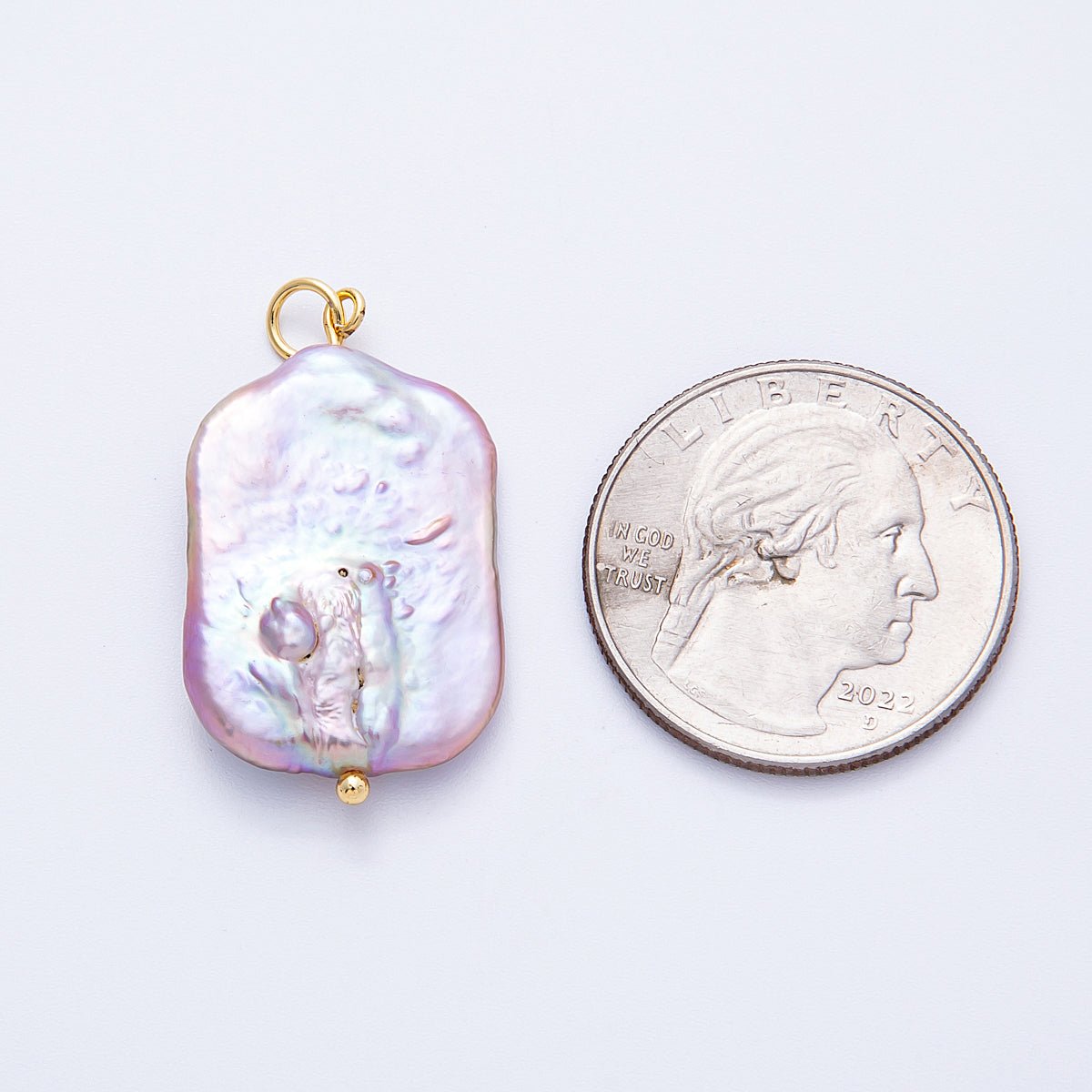 18K Gold Filled 18mm Purple Freshwater Pearl Biwa Rectangle Charm | Charms - 00219 - DLUXCA