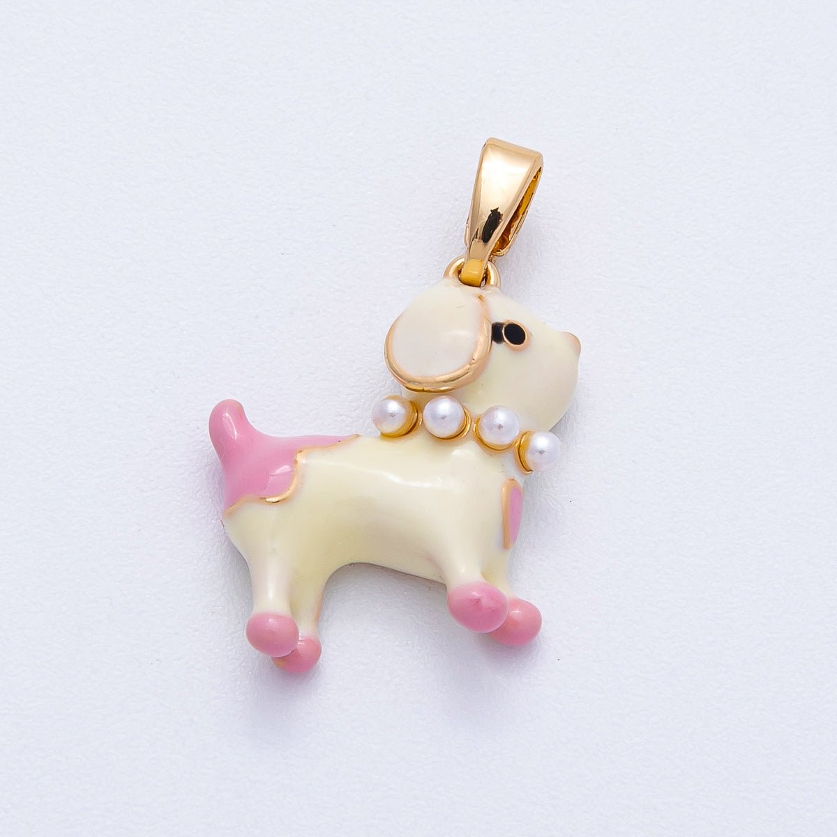 18K Gold Filled 18mm Purple, Pink Enamel Shell Pearl Dog Puppy Charm | Charms - 00417 Charms - 00418 - DLUXCA