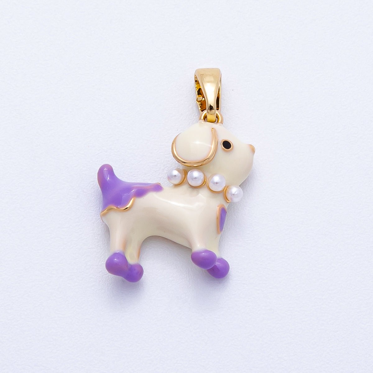 18K Gold Filled 18mm Purple, Pink Enamel Shell Pearl Dog Puppy Charm | Charms - 00417 Charms - 00418 - DLUXCA