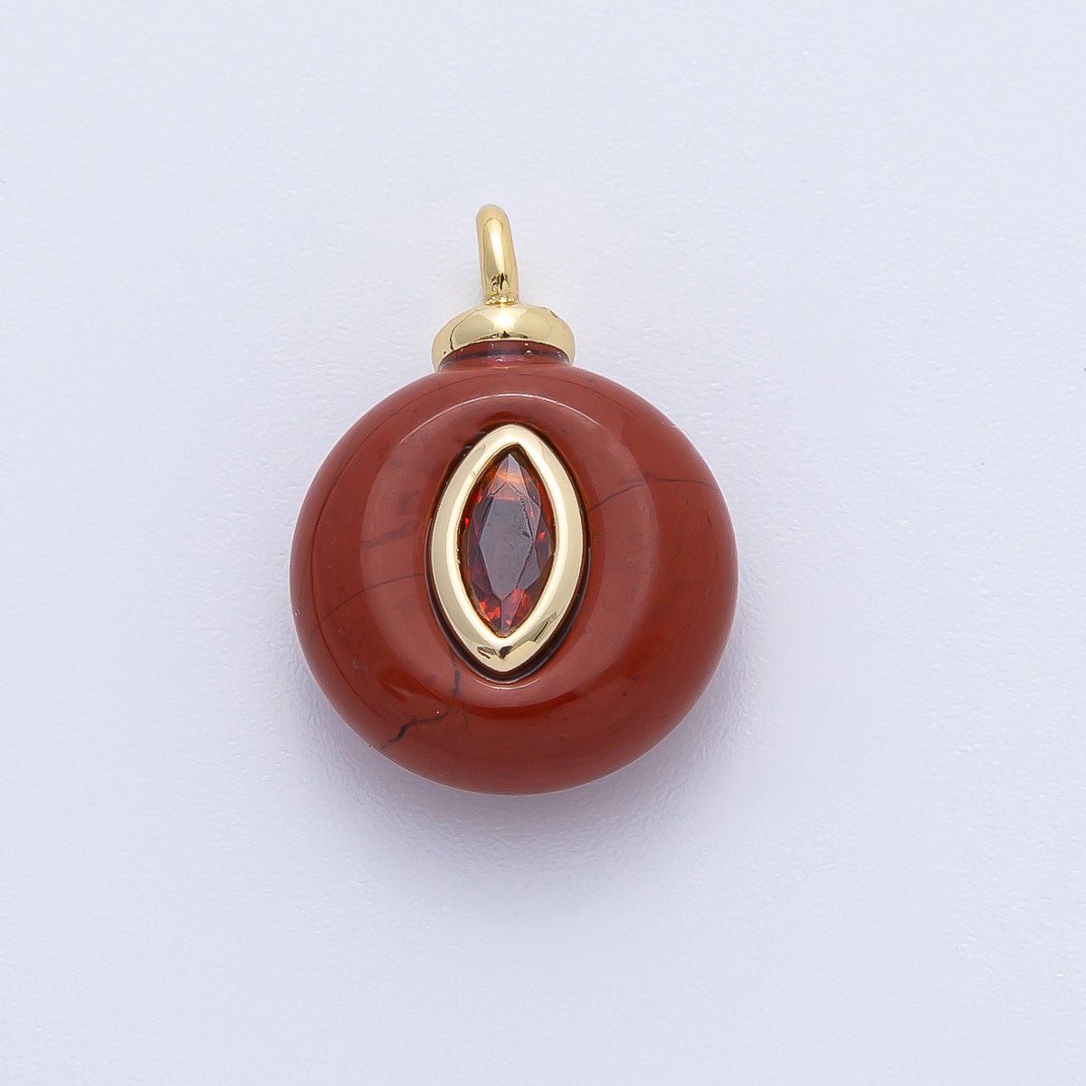 18K Gold Filled 18mm Red CZ Oval Flush Setting Round Ruffle Gemstone Drop Charm | AF1387 - DLUXCA