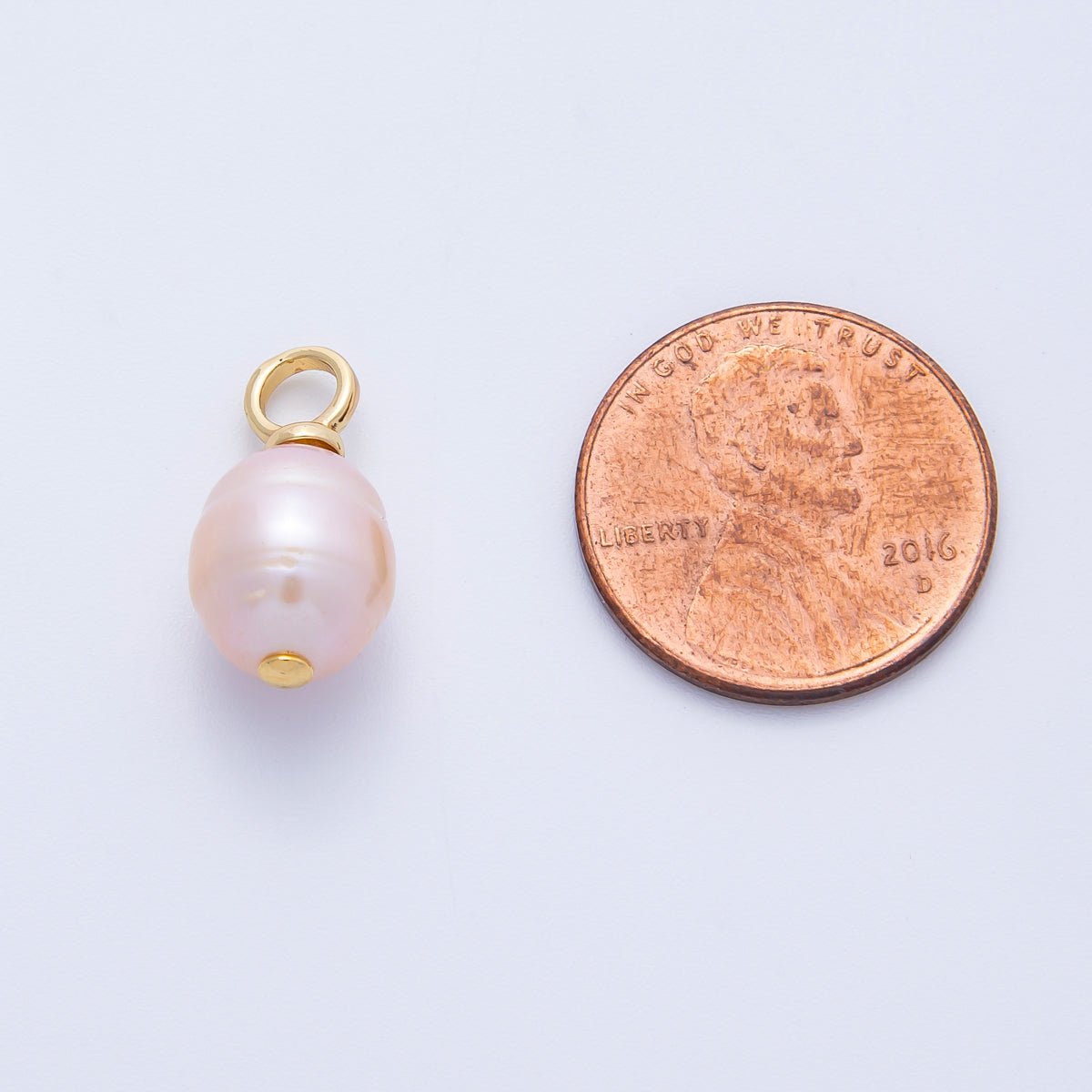18K Gold Filled 18mm Ringed Pink Freshwater Pearl Charm | AF643 - DLUXCA