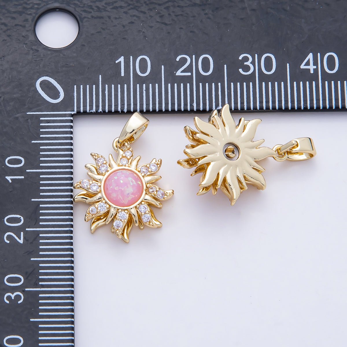 18K Gold Filled 18mm Spinning Rotating Pink Opal Celestial Sun Pendant Charm | AF1171 - DLUXCA