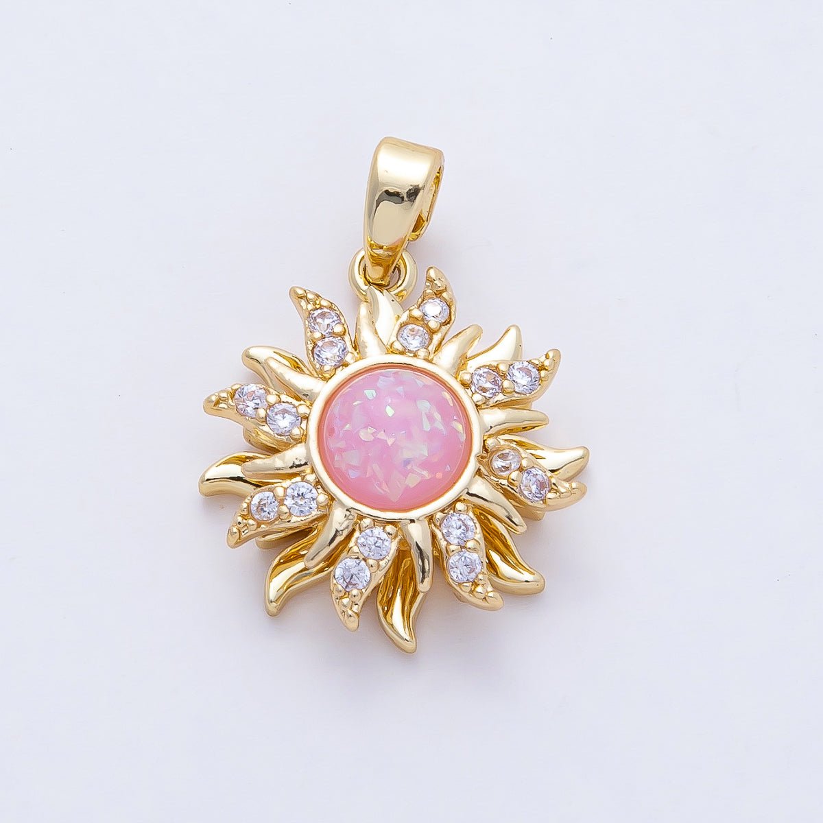 18K Gold Filled 18mm Spinning Rotating Pink Opal Celestial Sun Pendant Charm | AF1171 - DLUXCA