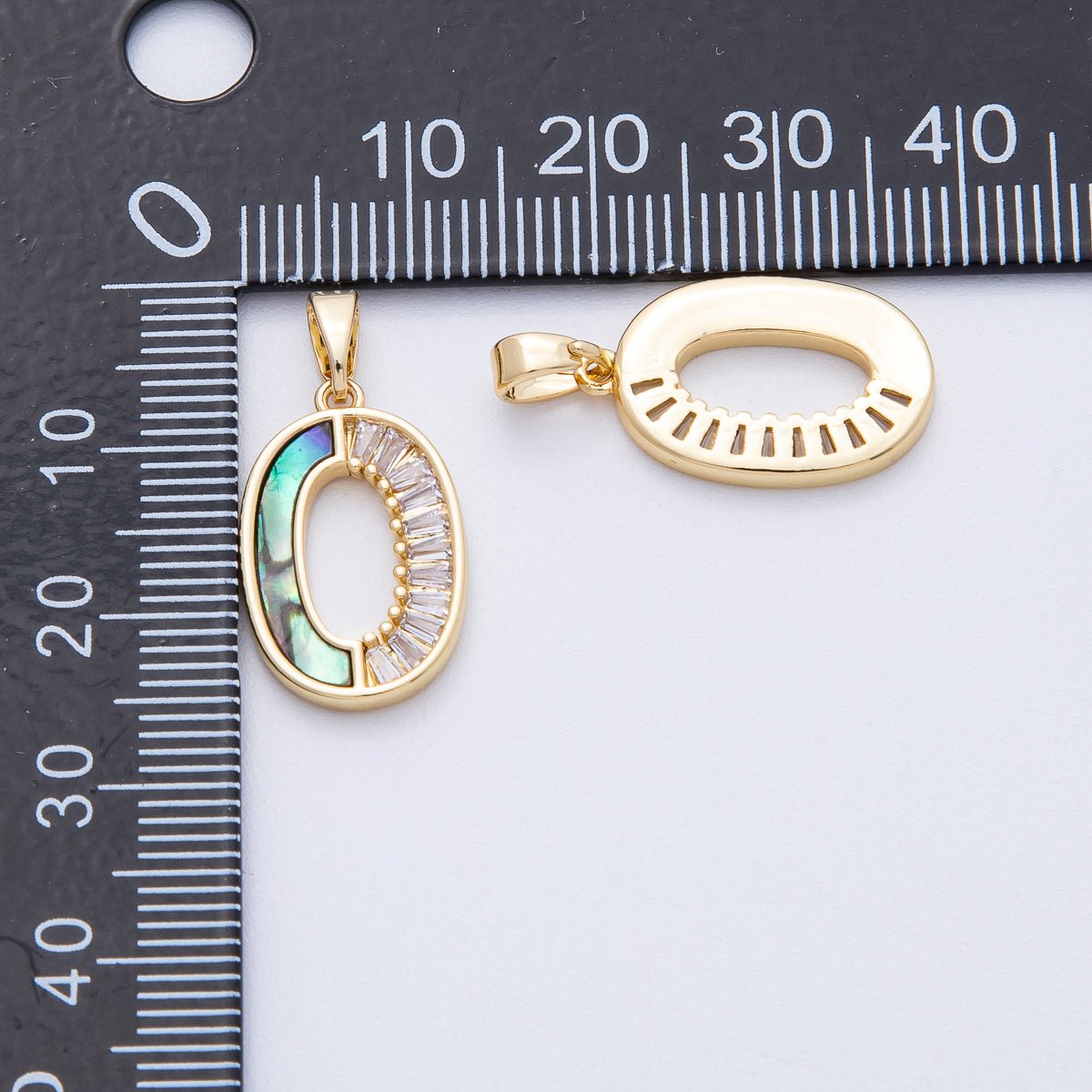 18K Gold Filled 19.5mm Clear Baguette CZ Abalone Oblong Pendant | AF1221 - DLUXCA