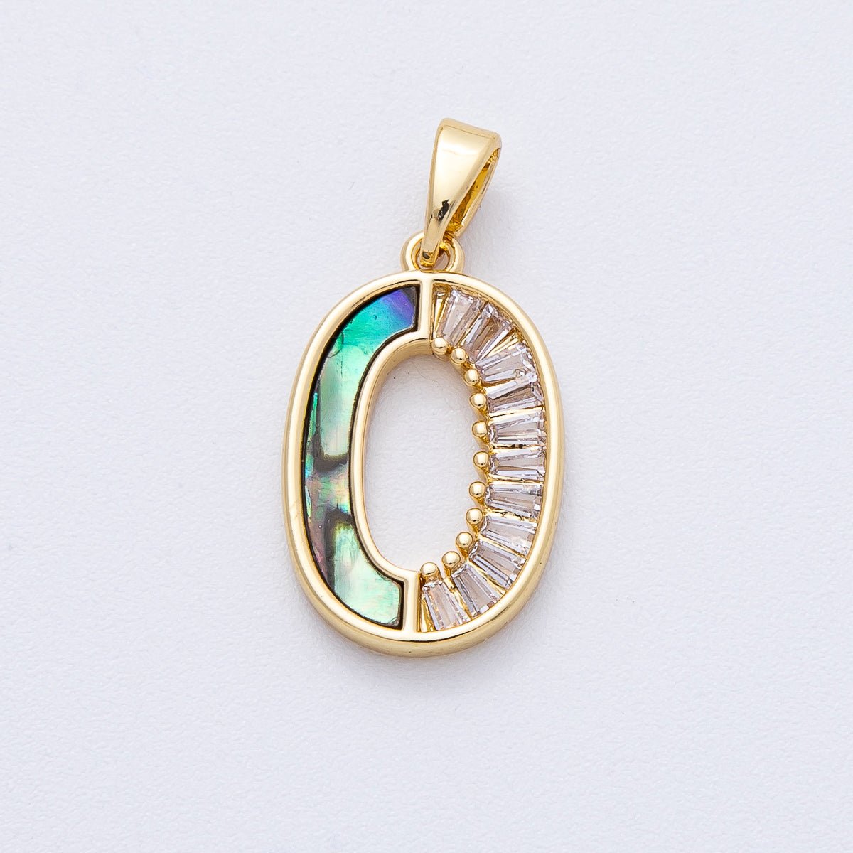 18K Gold Filled 19.5mm Clear Baguette CZ Abalone Oblong Pendant | AF1221 - DLUXCA