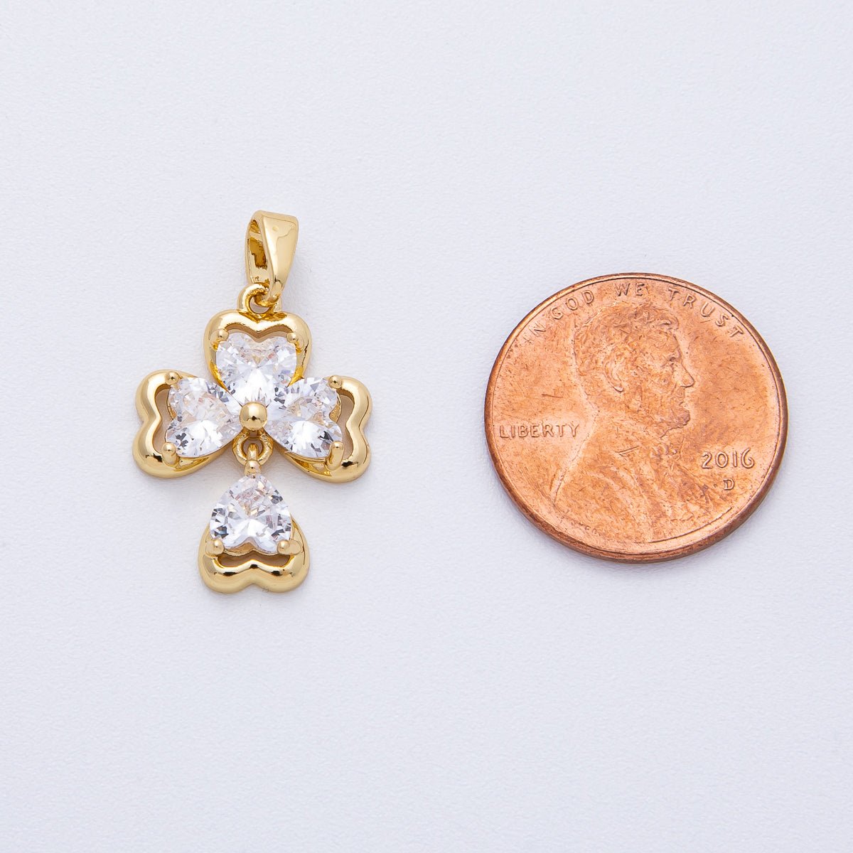 18K Gold Filled 19.5mm Clear CZ Clover Flower Drop Pendant | AF1216 - DLUXCA