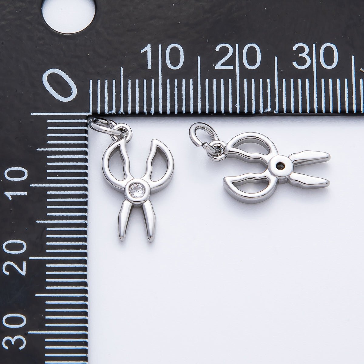 18K Gold Filled 19.5mm CZ Scissor Open Charm in Gold & Silver | AF1355 - DLUXCA