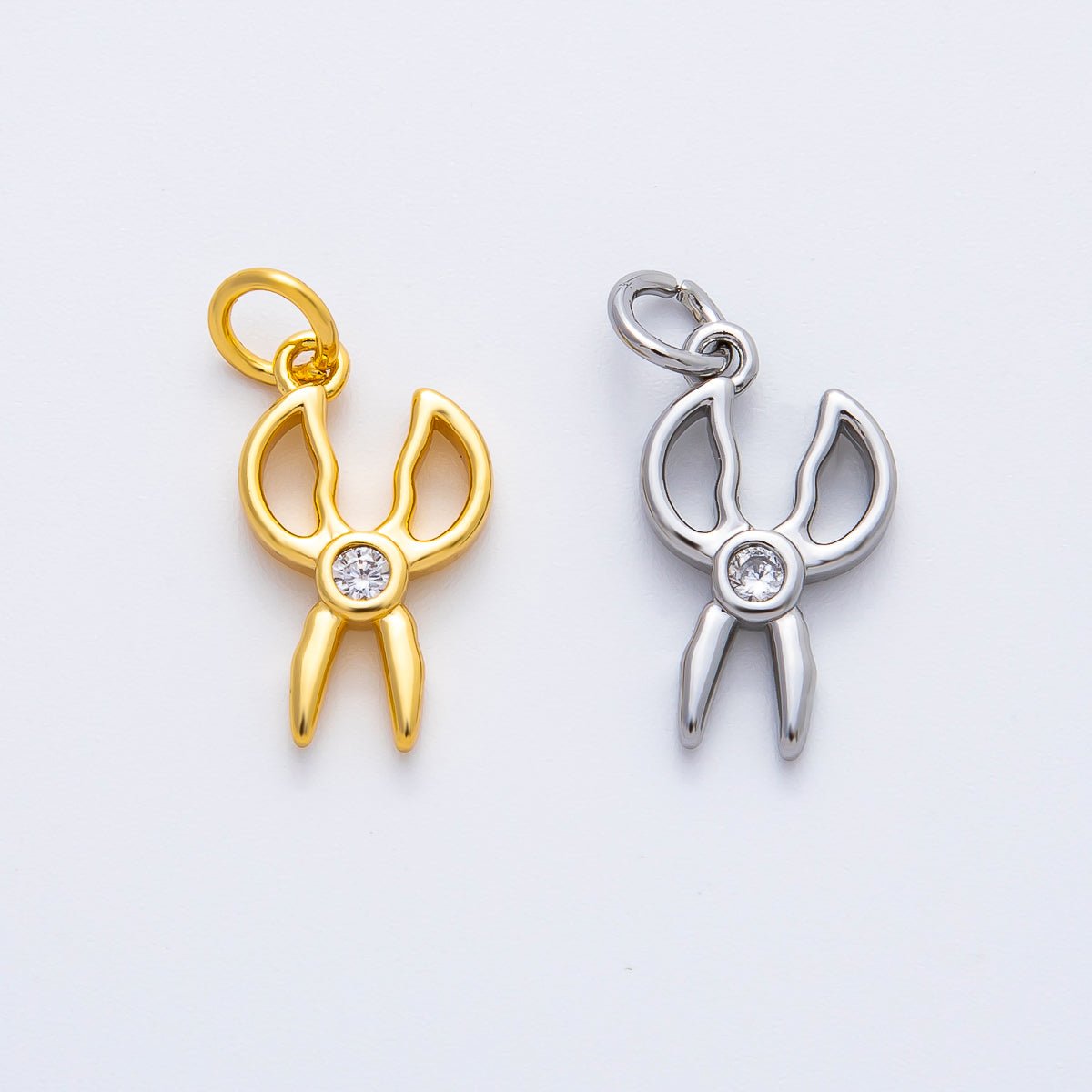 18K Gold Filled 19.5mm CZ Scissor Open Charm in Gold & Silver | AF1355 - DLUXCA