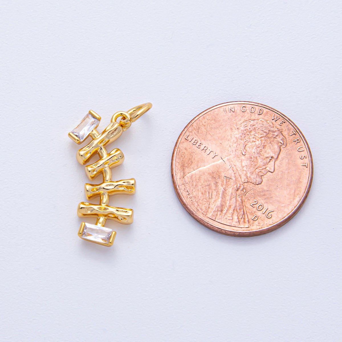 18K Gold Filled 19mm Baguette CZ Geometric Molten Curved Charm | AK017 - DLUXCA