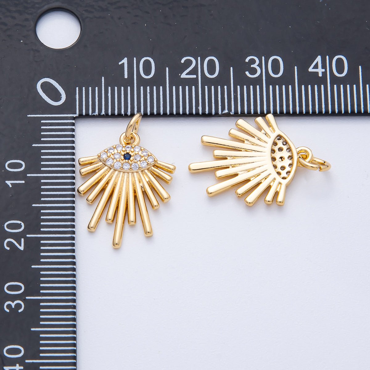 18K Gold Filled 19mm Blue Evil Eye Micro Paved CZ Sunburst Charm | AK161 - DLUXCA