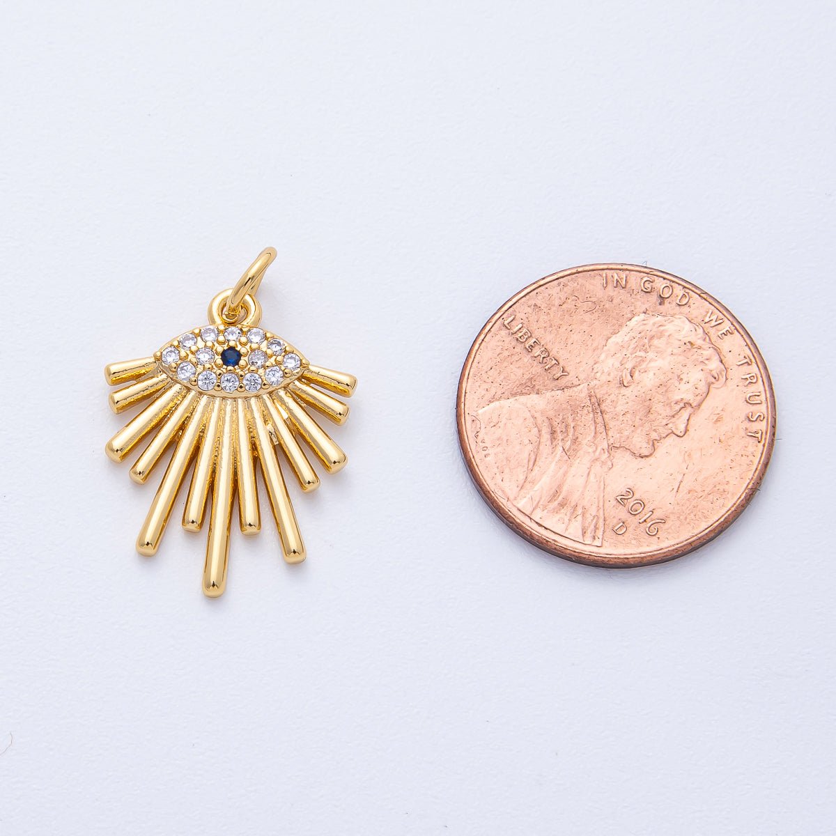 18K Gold Filled 19mm Blue Evil Eye Micro Paved CZ Sunburst Charm | AK161 - DLUXCA
