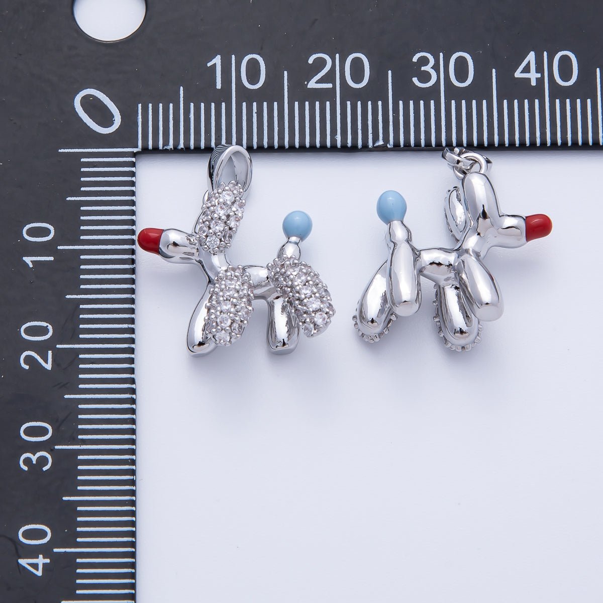18K Gold Filled 19mm Blue, Red Puppy Balloon Animal Micro Paved CZ Pendant in Gold & Silver | H199 - DLUXCA