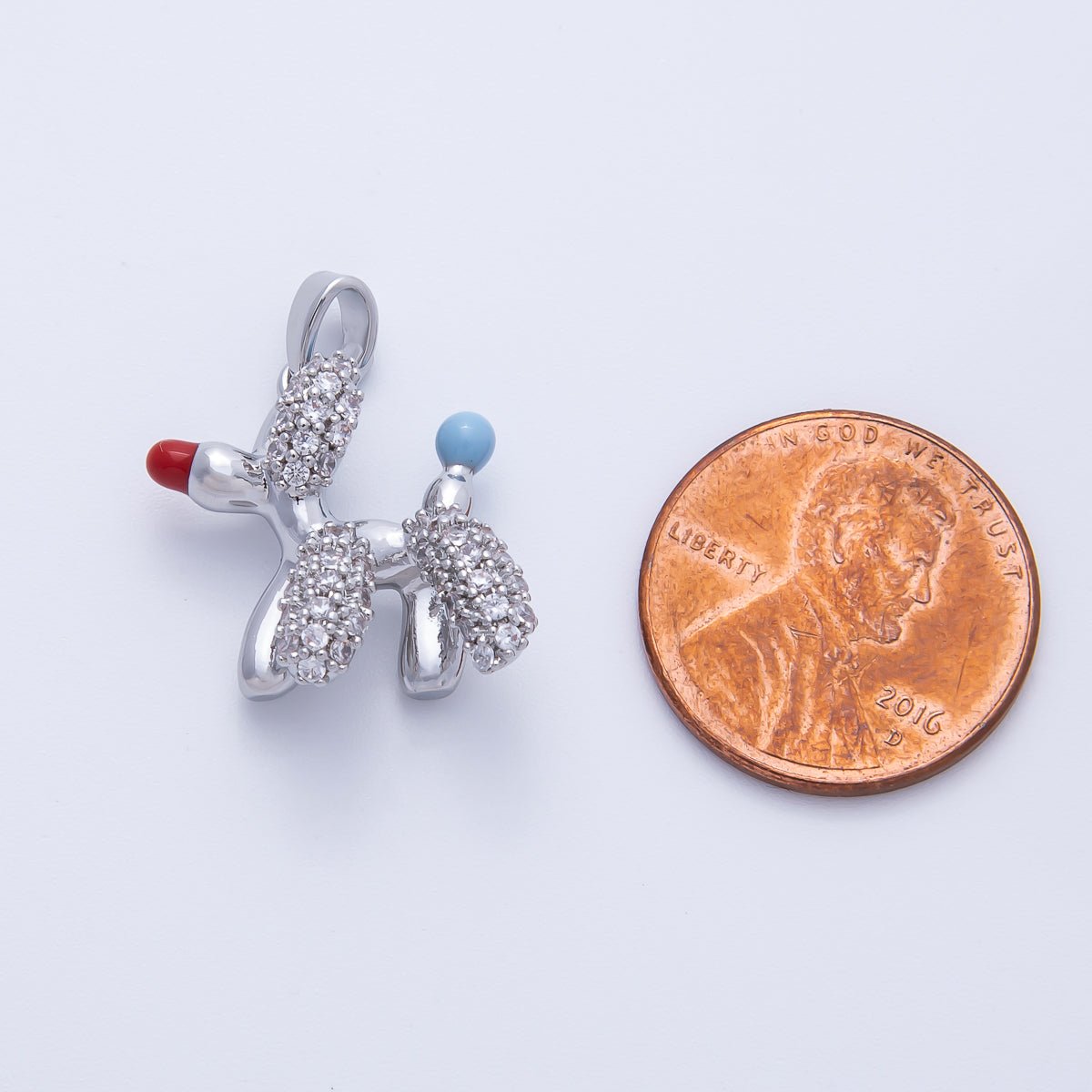 18K Gold Filled 19mm Blue, Red Puppy Balloon Animal Micro Paved CZ Pendant in Gold & Silver | H199 - DLUXCA