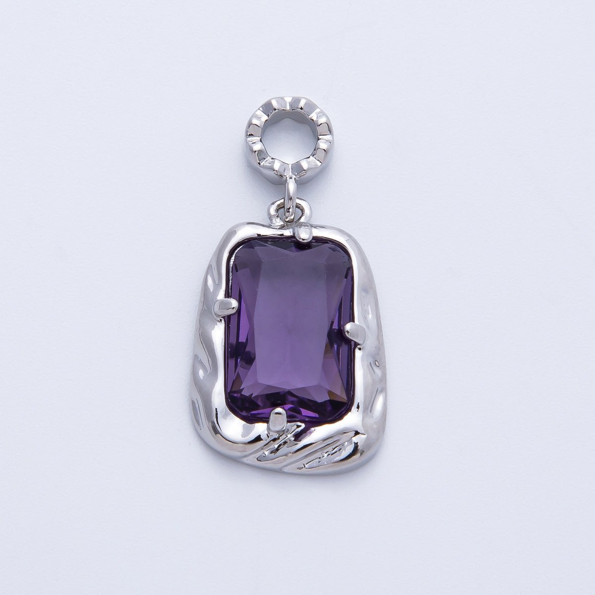 18K Gold Filled 19mm Blue, Red, Purple, Green, Clear, Pink Baguette CZ Molten Pendant in Gold & Silver | Charms - 00267 ~ Charms - 00278 - DLUXCA