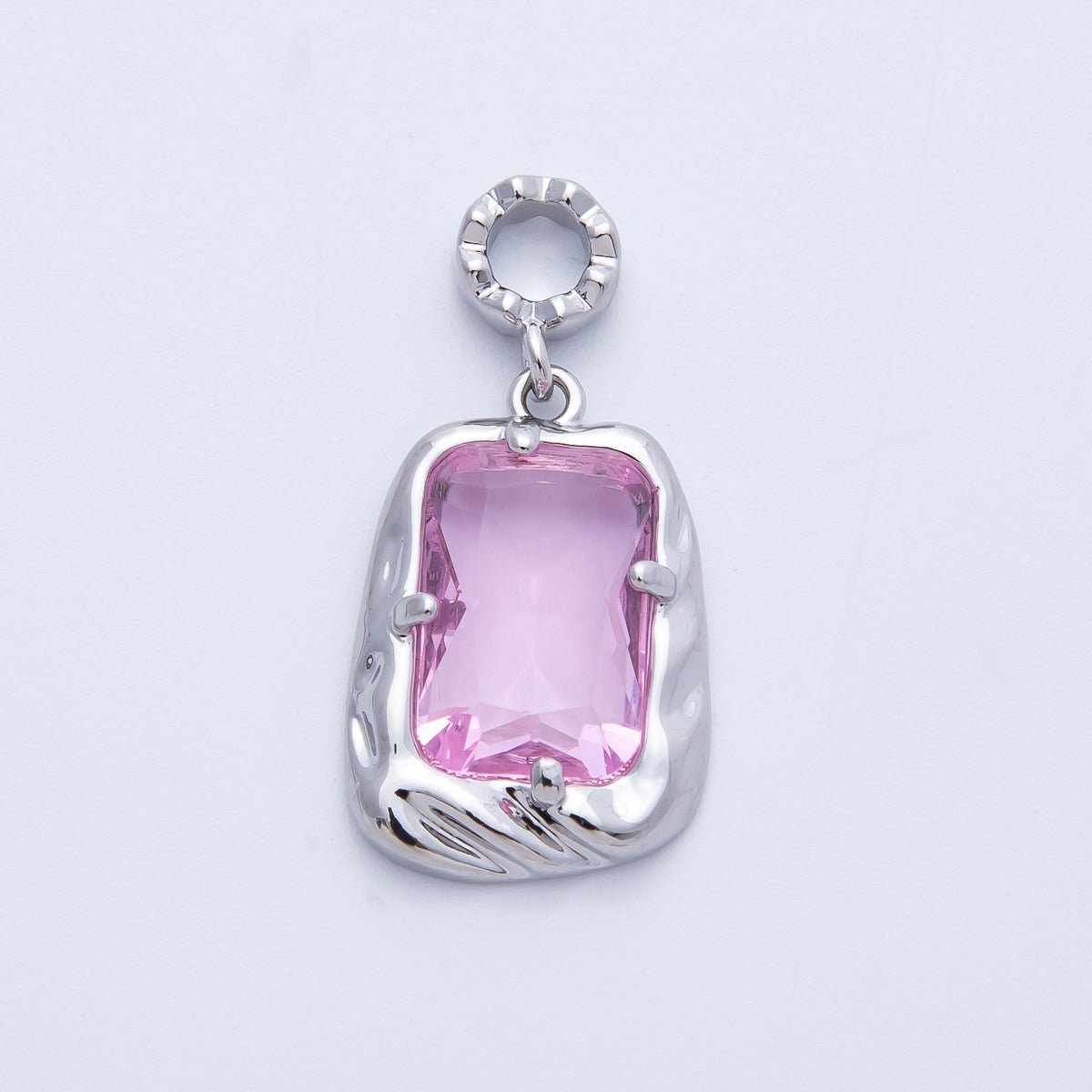 18K Gold Filled 19mm Blue, Red, Purple, Green, Clear, Pink Baguette CZ Molten Pendant in Gold & Silver | Charms - 00267 ~ Charms - 00278 - DLUXCA